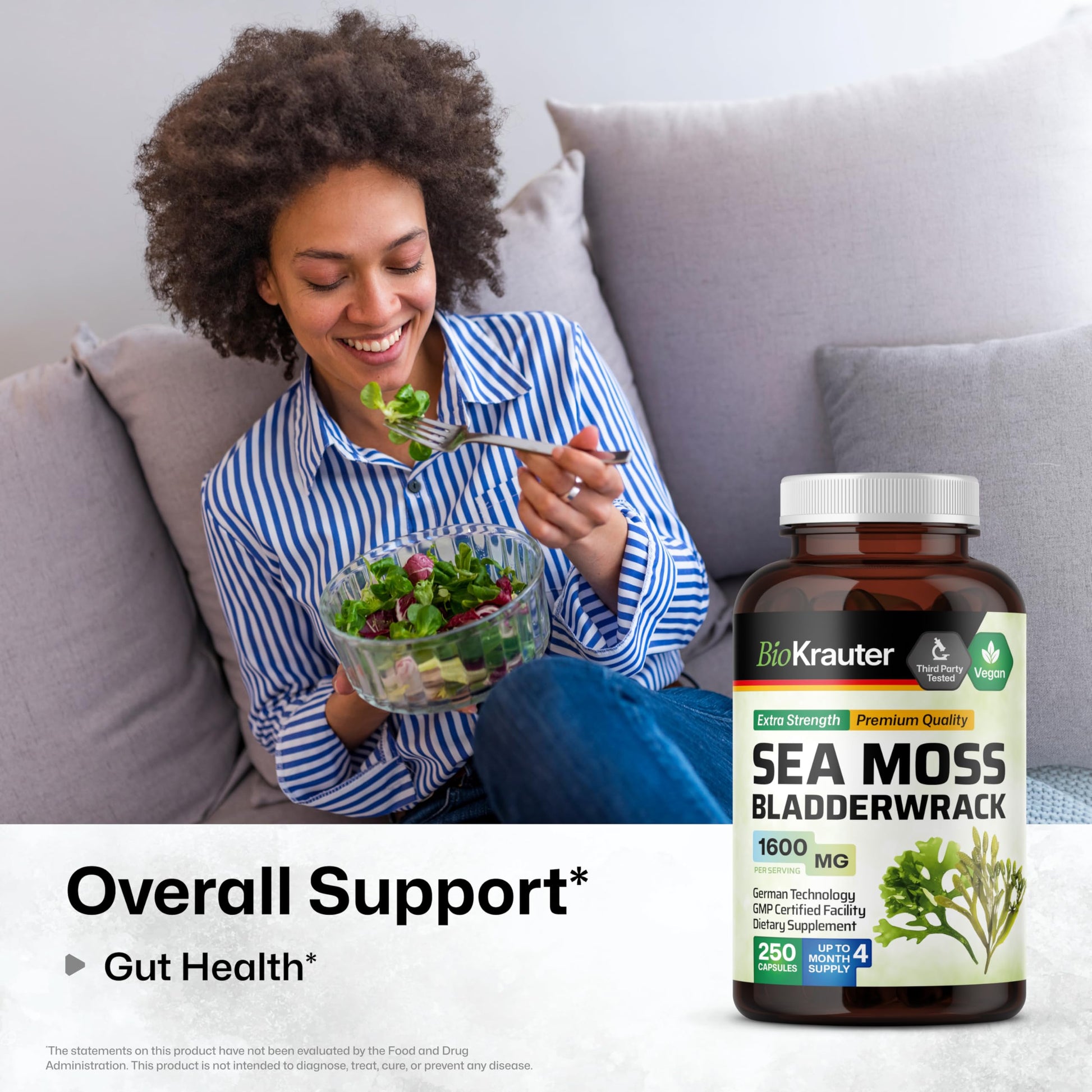 BIO KRAUTER® 2-in-1 Sea Moss for Thyroid Support - Vegan Bladderwrack & Sea Moss Capsules for Women & Men - Natural Сhondrus Сrispus Seaweed Supplement 1600 mg - 125 Days of Supply, Non-GMO BIO KRAUTER buy supplements canada