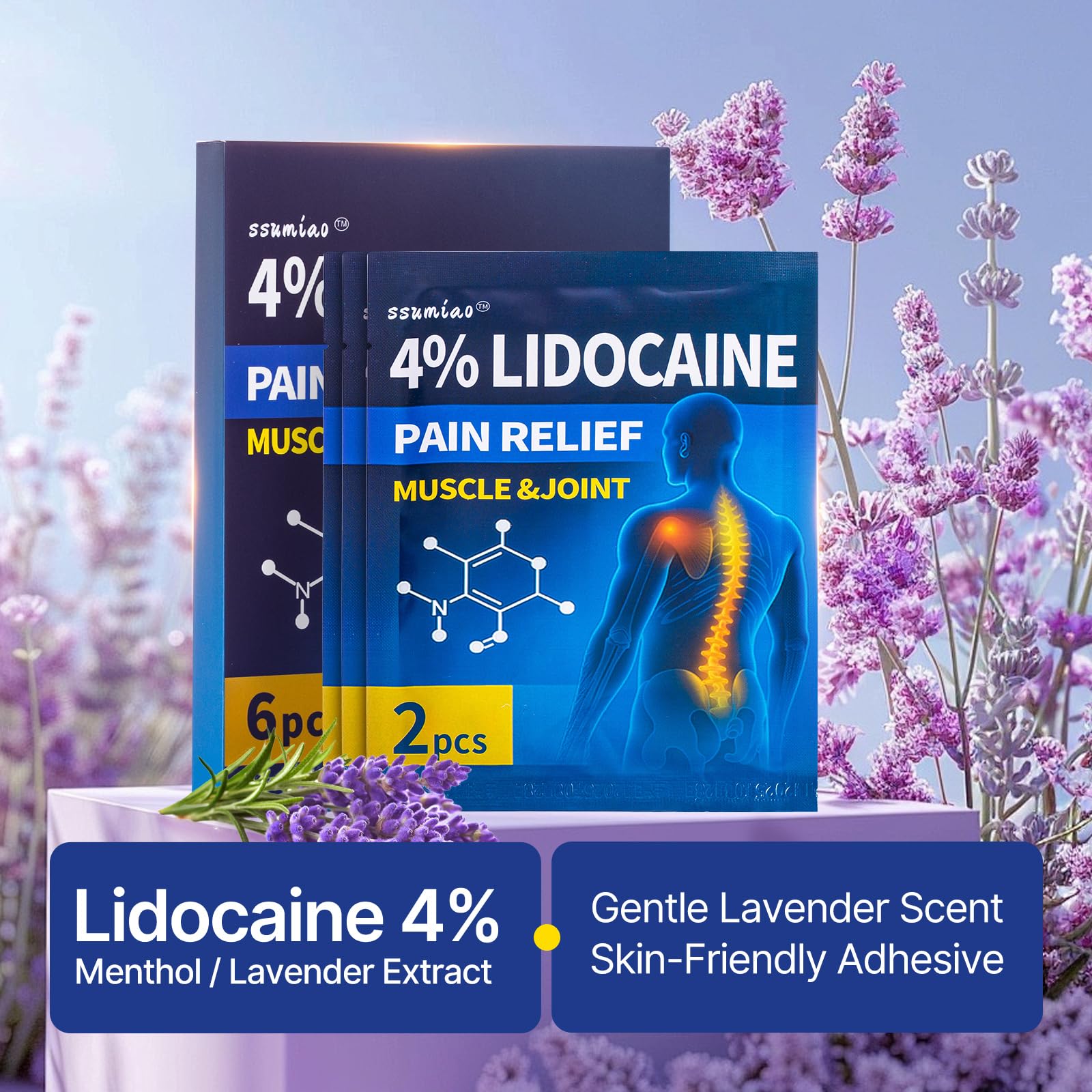 18 pcs Lidocaine Pain Relief Patches 4% - Long-Lasting Hydrogel Pain Patch with Lavender Scent | Flexible & Discreet for Back, Neck, Arthritis, Muscle & Joint Discomfort | (3 Packs) ssumiao buy supplements canada
