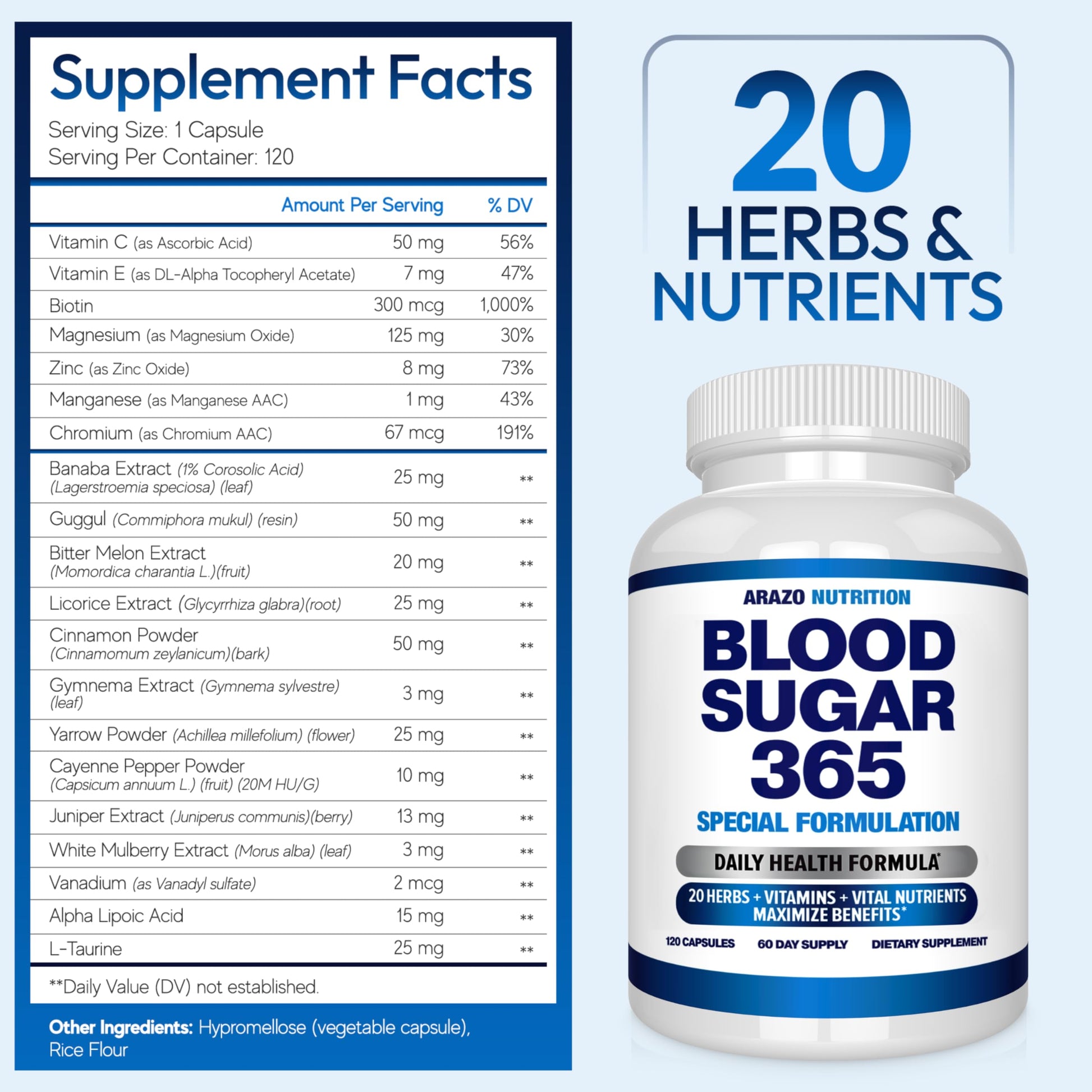 Arazo Nutrition Blood Sugar 365 Supplement – Supports Healthy Energy Levels - 120 Herbal Pills - 60 Day Supply Aus Healthcare buy supplements canada