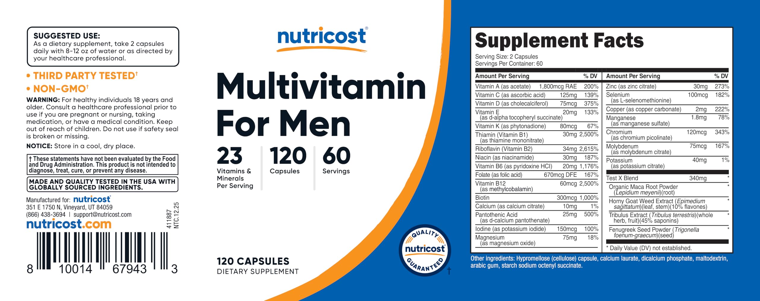 Nutricost Multivitamin for Men 120 Capsules - Vitamins and Minerals for The Healthy Man Nutricost buy supplements canada