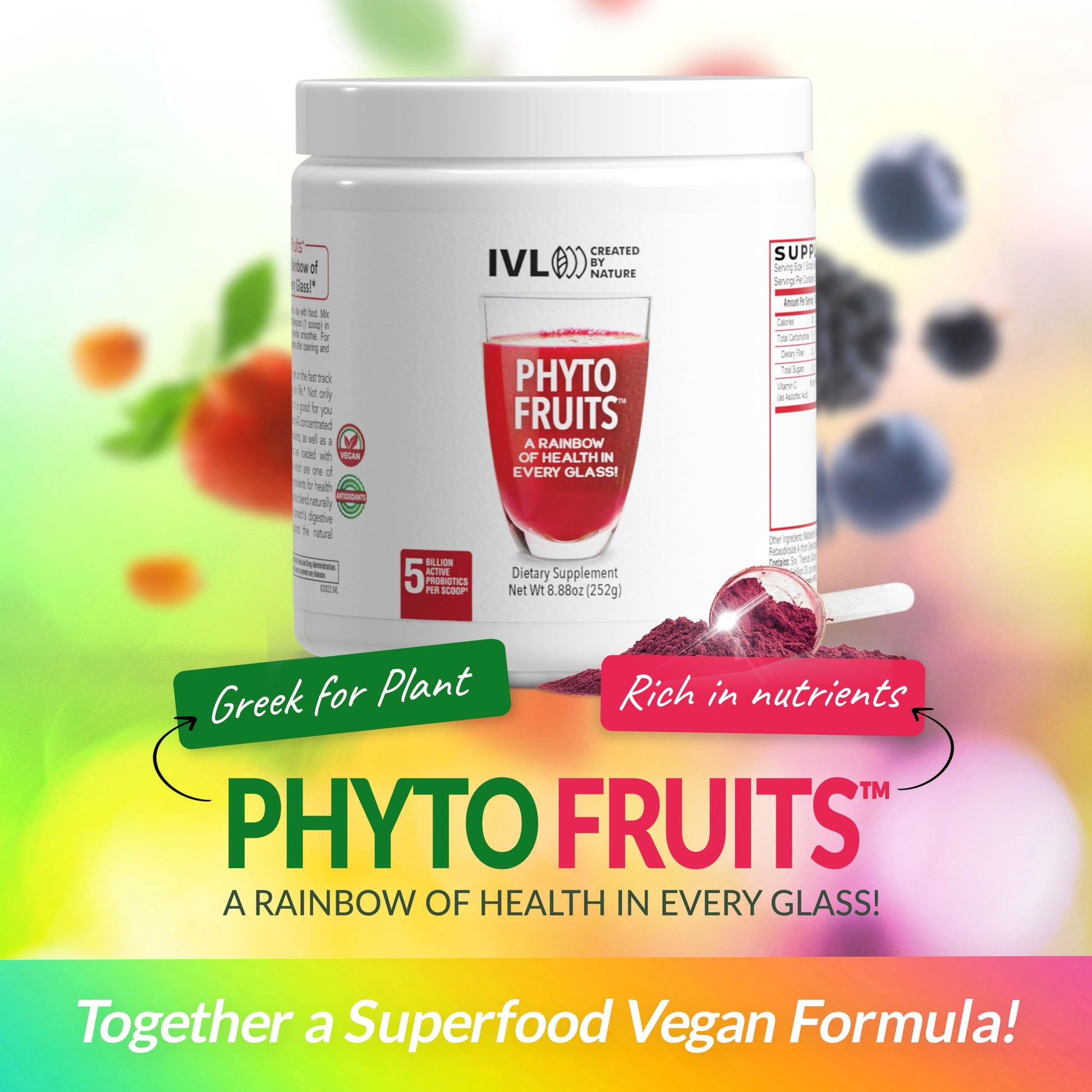 IVL - Phyto Fruits Superfood Powder - Support Energy - Digestive & Probiotic - Antioxidant - Vegan - 40 Fruits and Nutrients Plus 6 Probiotic Strains (30 Servings, 8.88 oz) IVL buy supplements canada