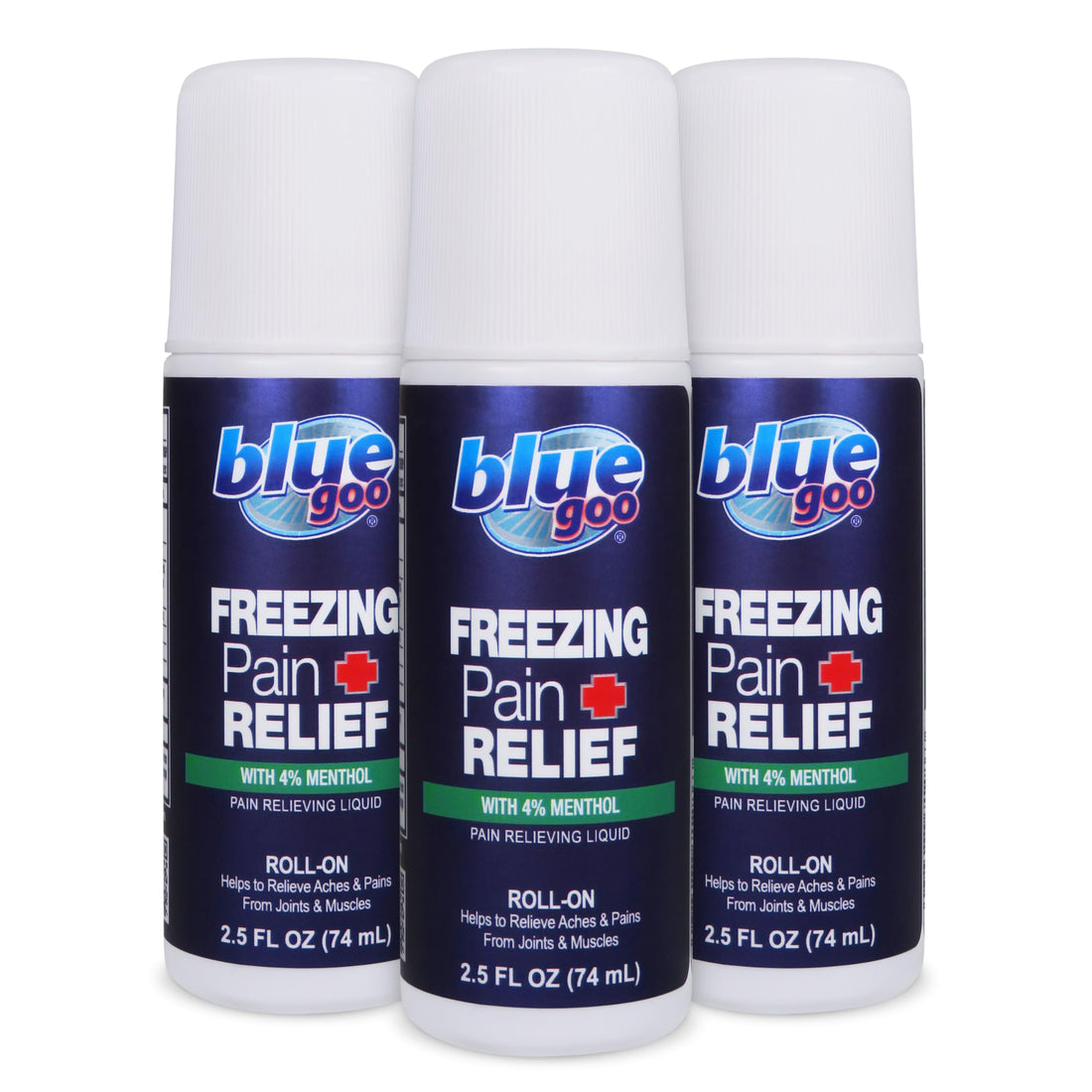 Blue Goo Pain Relieving Menthol Roll On – for Back, Neck, Muscle and Joint Pain, Sprains and Strains, Fast-Acting Soothing Cooling Pain Relief Liquid with 4% Menthol, 2.5 oz (3 Pack) Blue Goo buy supplements canada