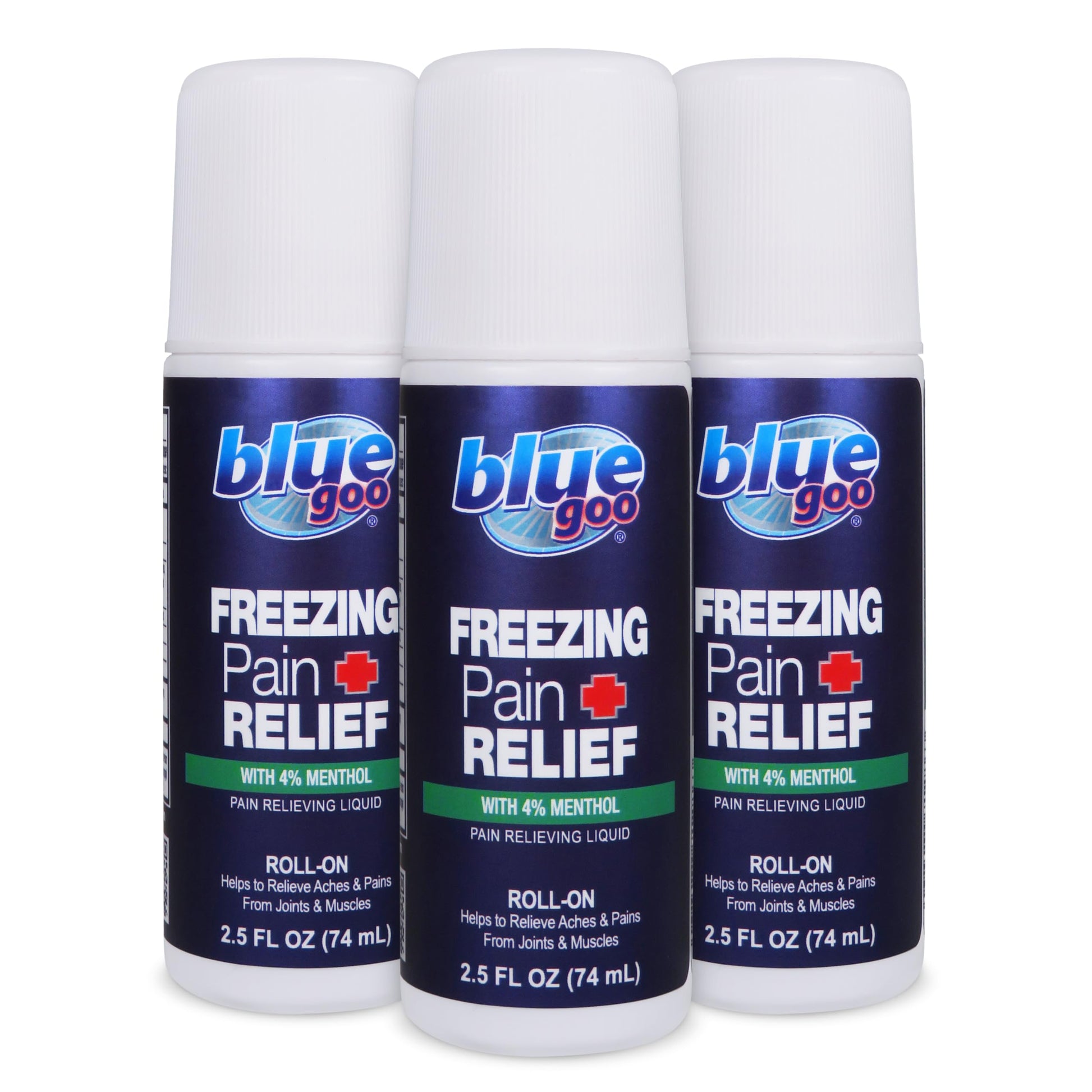 Blue Goo Pain Relieving Menthol Roll On – for Back, Neck, Muscle and Joint Pain, Sprains and Strains, Fast-Acting Soothing Cooling Pain Relief Liquid with 4% Menthol, 2.5 oz (3 Pack) Blue Goo buy supplements canada