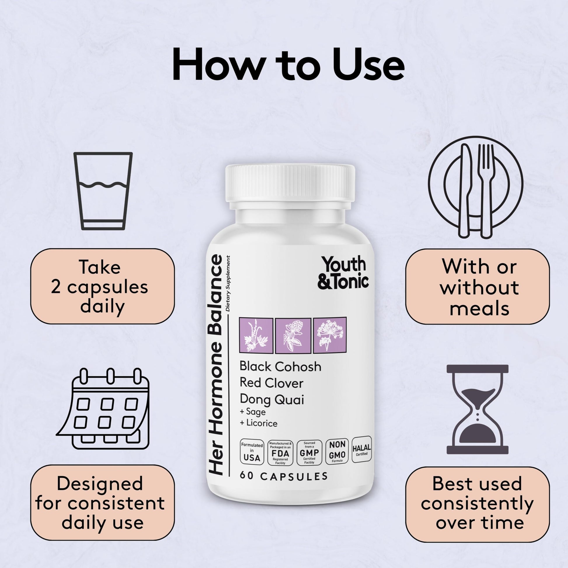 Youth & Tonic Her Hormone Balance – Menopause Supplement for Women, Perimenopause Support, Non-Hormonal Herbal Formula with Black Cohosh for Hot Flashes & Night Sweats, 60 Capsules Youth & Tonic buy supplements canada