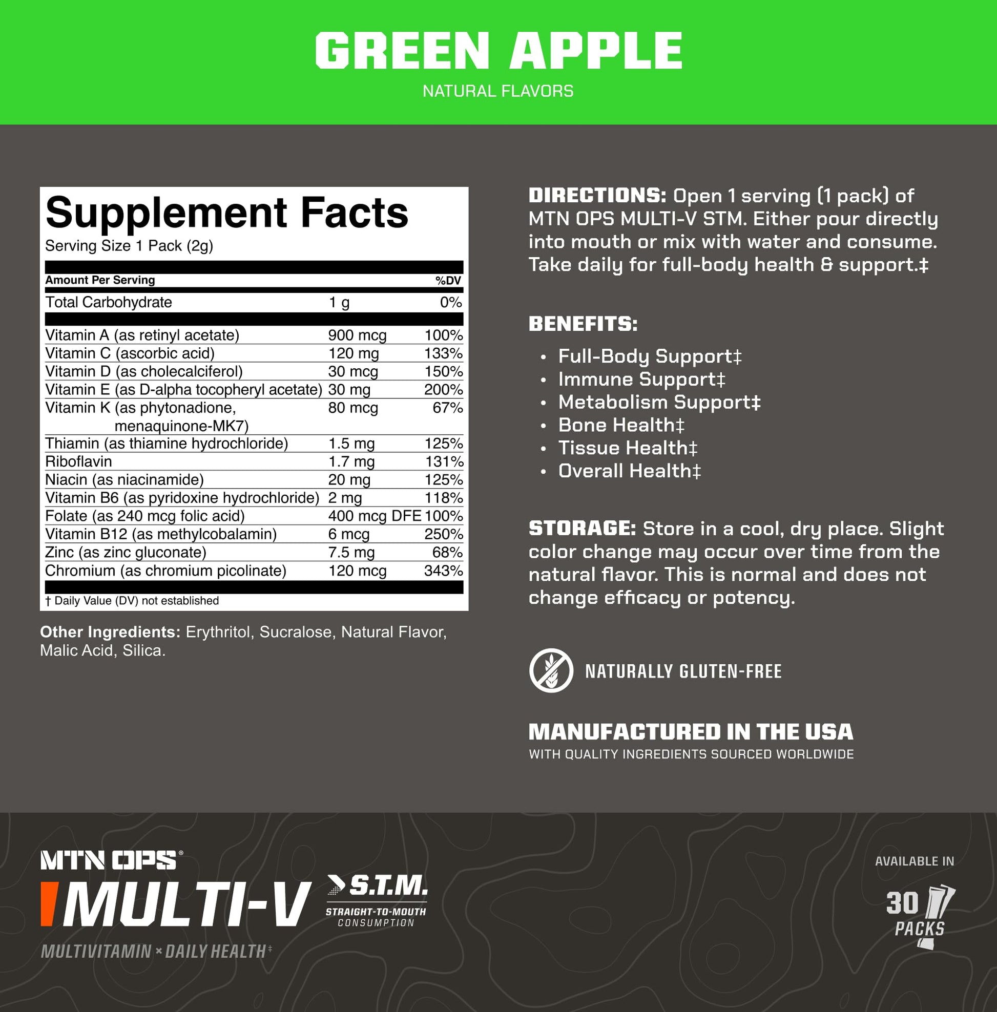 MTN OPS Multi‑V STM On‑the‑Go Daily Multivitamin for Men, Women & Kids – Straight‑to‑Mouth Vitamin C D3 B Zinc Packs – Gluten Free, Natural Flavors, 30 Servings MTN OPS buy supplements canada