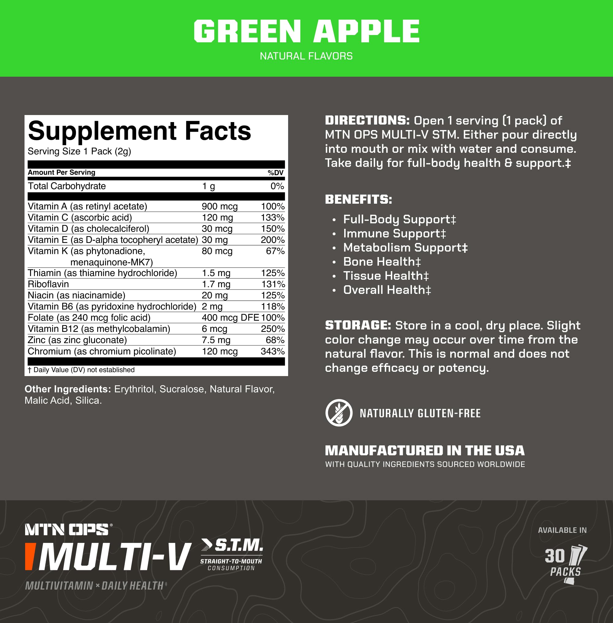 MTN OPS Multi‑V STM On‑the‑Go Daily Multivitamin for Men, Women & Kids – Straight‑to‑Mouth Vitamin C D3 B Zinc Packs – Gluten Free, Natural Flavors, 30 Servings MTN OPS buy supplements canada