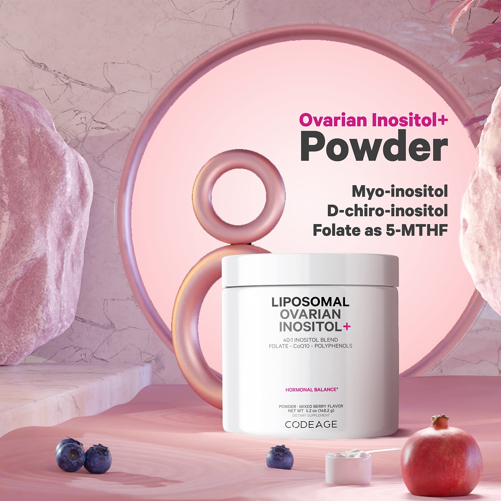 Codeage Liposomal Ovarian Inositol Powder - Myo-Inositol & D-Chiro-Inositol 40:1 Blend, Folate 5-MTHF, CoQ10, Pomegranate & Wild Blueberry - 2-Month Supply - Mixed Berry Flavor - Non-GMO, 60 Servings Codeage buy supplements canada
