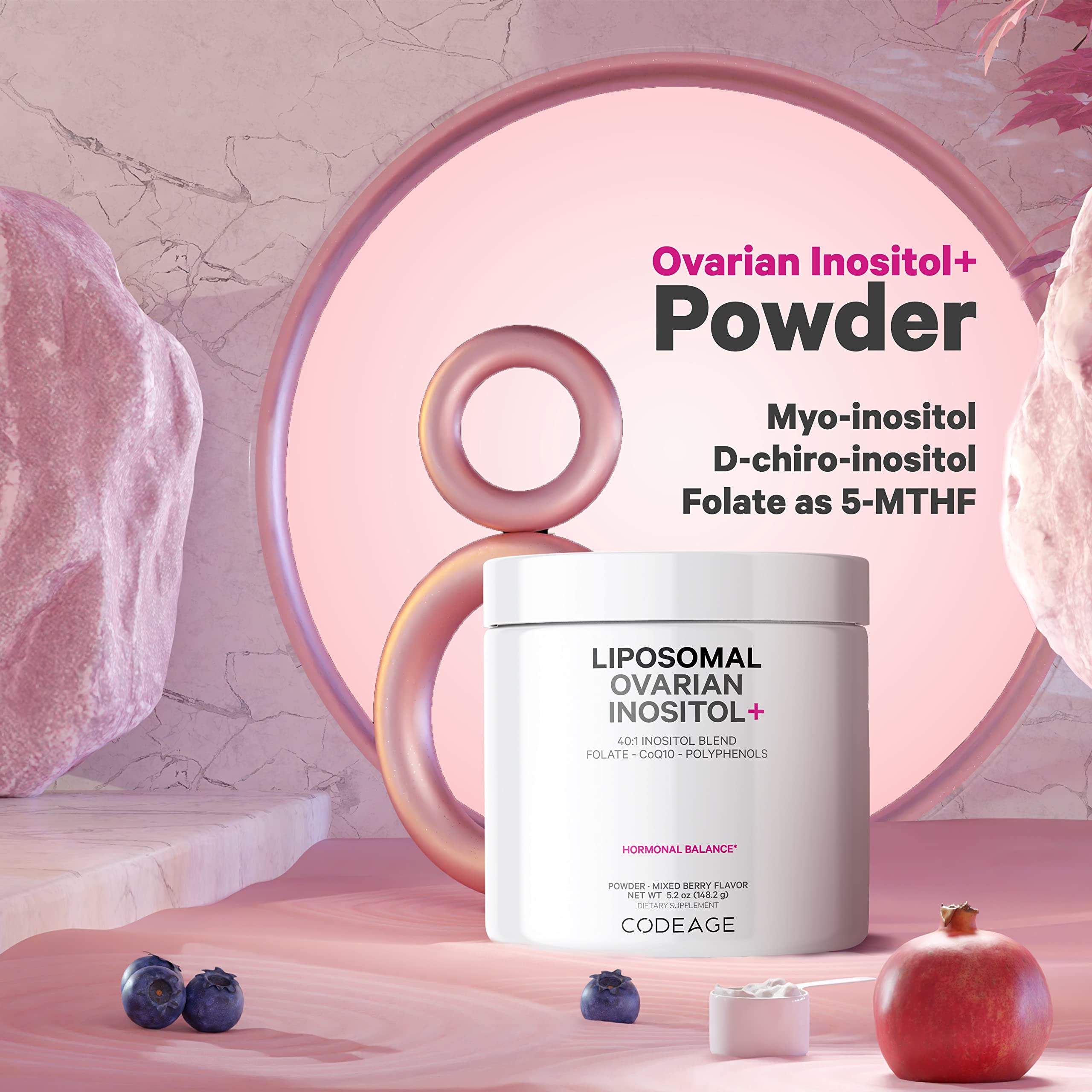Codeage Liposomal Ovarian Inositol Powder - Myo-Inositol & D-Chiro-Inositol 40:1 Blend, Folate 5-MTHF, CoQ10, Pomegranate & Wild Blueberry - 2-Month Supply - Mixed Berry Flavor - Non-GMO, 60 Servings Codeage buy supplements canada