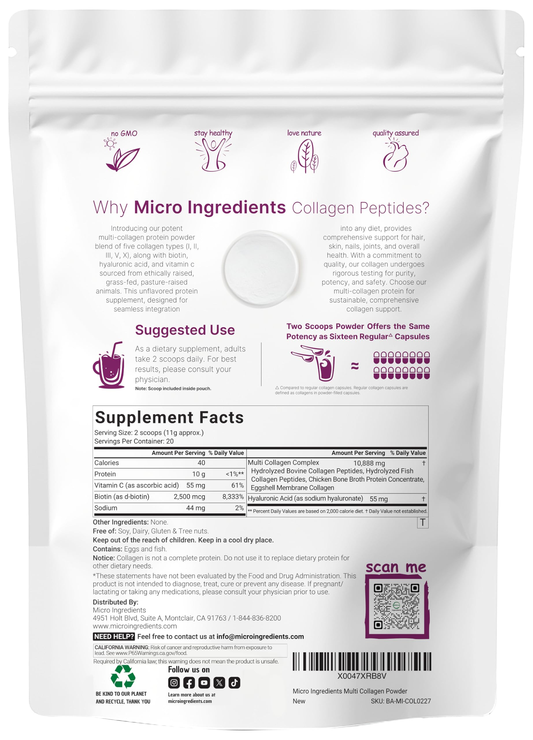 Micro Ingredients Multi Collagen Peptides Powder, 8oz – Hydrolyzed Type I,II,III,V,X with Biotin, Hyaluronic Acid, Vitamin C – Unflavored Collagen for Women & Men, Easy Dissolve, 20 Servings Micro Ingredients buy supplements canada