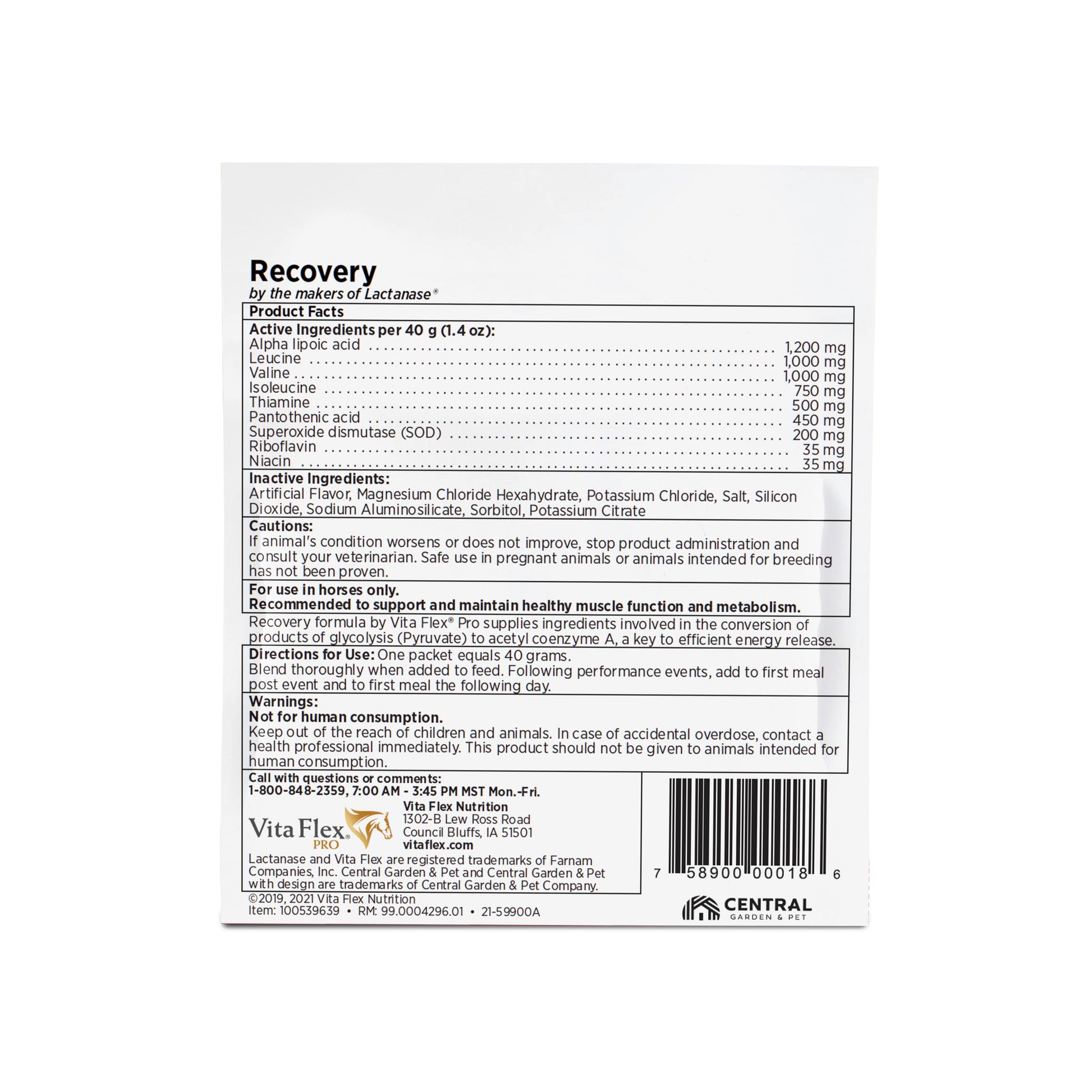 Vita Flex Pro Recovery by the Makers of Lactanase, Post Performance Horse Supplements 40 g, Show Safe Muscle Recovery Supplements, Amino Acids for Horses, Strength & Joint Health Vita Flex buy supplements canada