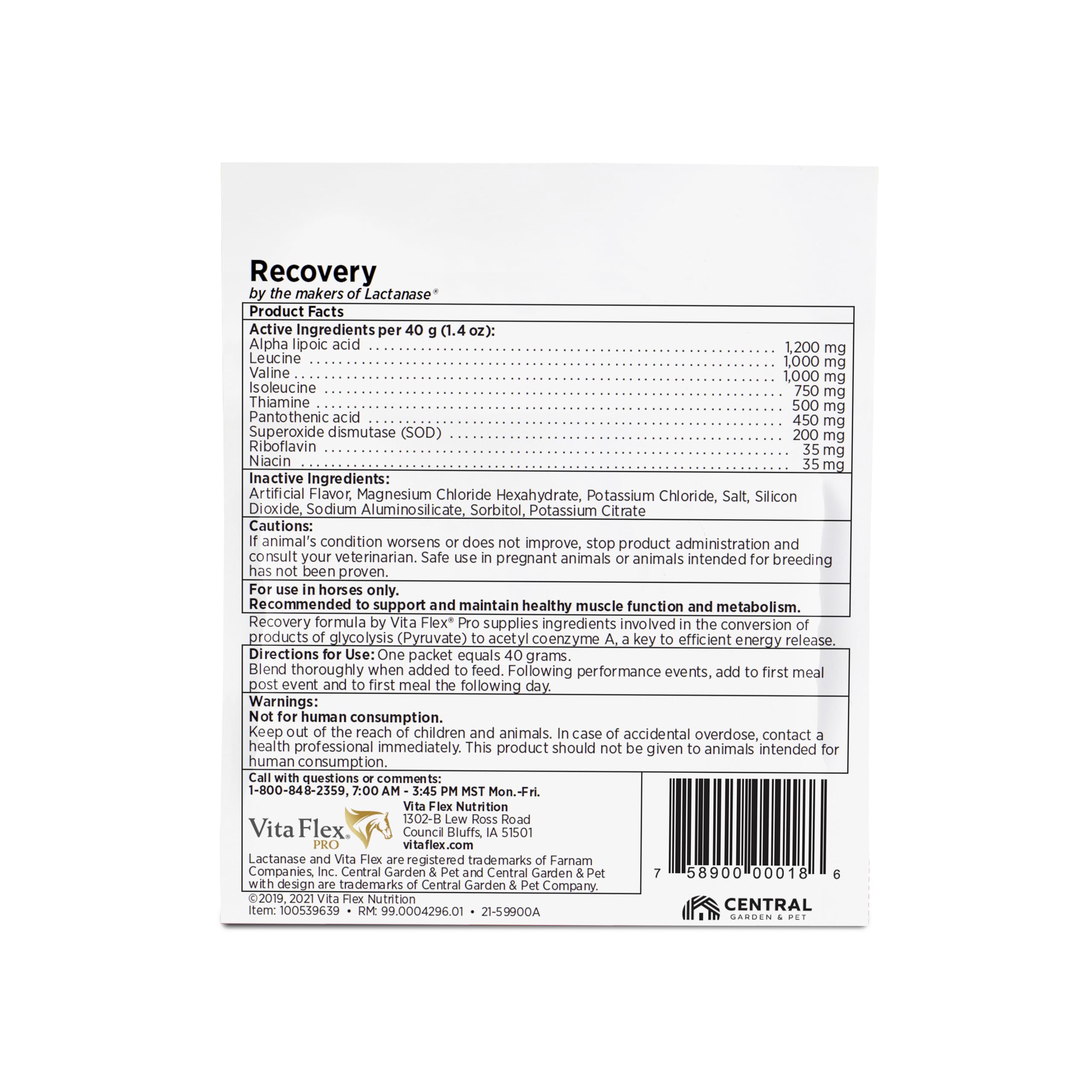 Vita Flex Pro Recovery by the Makers of Lactanase, Post Performance Horse Supplements 40 g, Show Safe Muscle Recovery Supplements, Amino Acids for Horses, Strength & Joint Health Vita Flex buy supplements canada