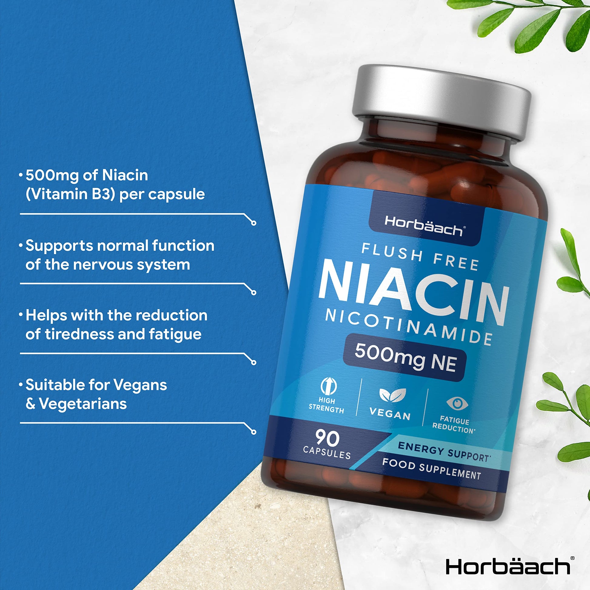 Vitamin B3 Niacin 500mg | 90 Vegan Capsules | Flush Free Nicotinamide Supplement Horbäach buy supplements canada