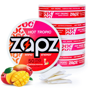 ZAPZ Caffeine Pouches, Hot Tropic, 5 Cans x 20 Count, Energy Pouches with 50mg Caffeine, Nootropic Focus Support, Niacin, L-Theanine, L-Tyrosine, Sugar Free, No Coffee Grinds ZAPZ buy supplements canada