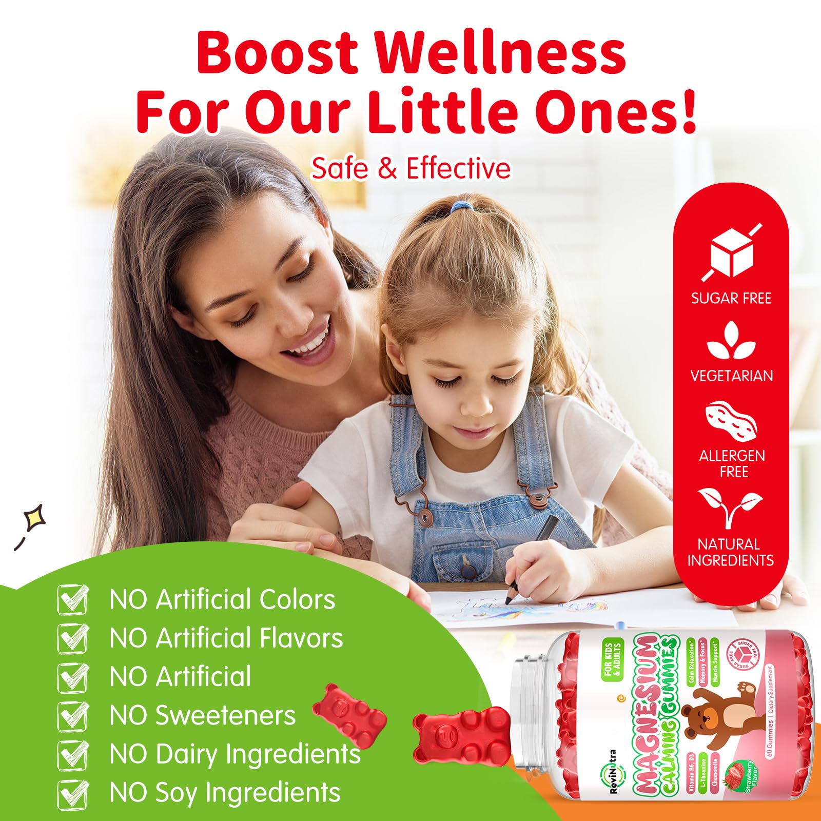 Magnesium Gummies for Kids - Magnesium Glycinate Gummies Supplement with L-Theanine, Vitamin B6, D3 for Kids & Adults Sleep, Calm, Relaxation, Brain, Bones, Sugar Free Strawberry 60ct ReviNutra buy supplements canada