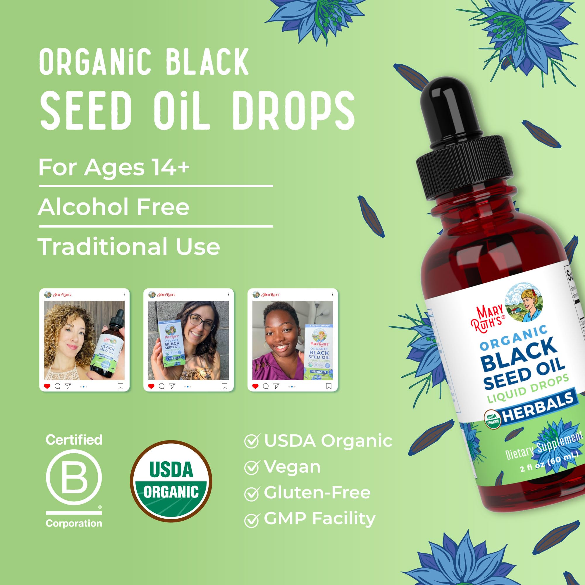 MaryRuth Organics Black Seed Oil Liquid Drops Cold Pressed | 3 Month Supply | USDA Organic Black Cumin Seed Oil | Immune Support | Respiratory Health | Sugar&Gluten Free | Vegan | Non-GMO | 2 Fl Oz MARYRUTH'S buy supplements canada
