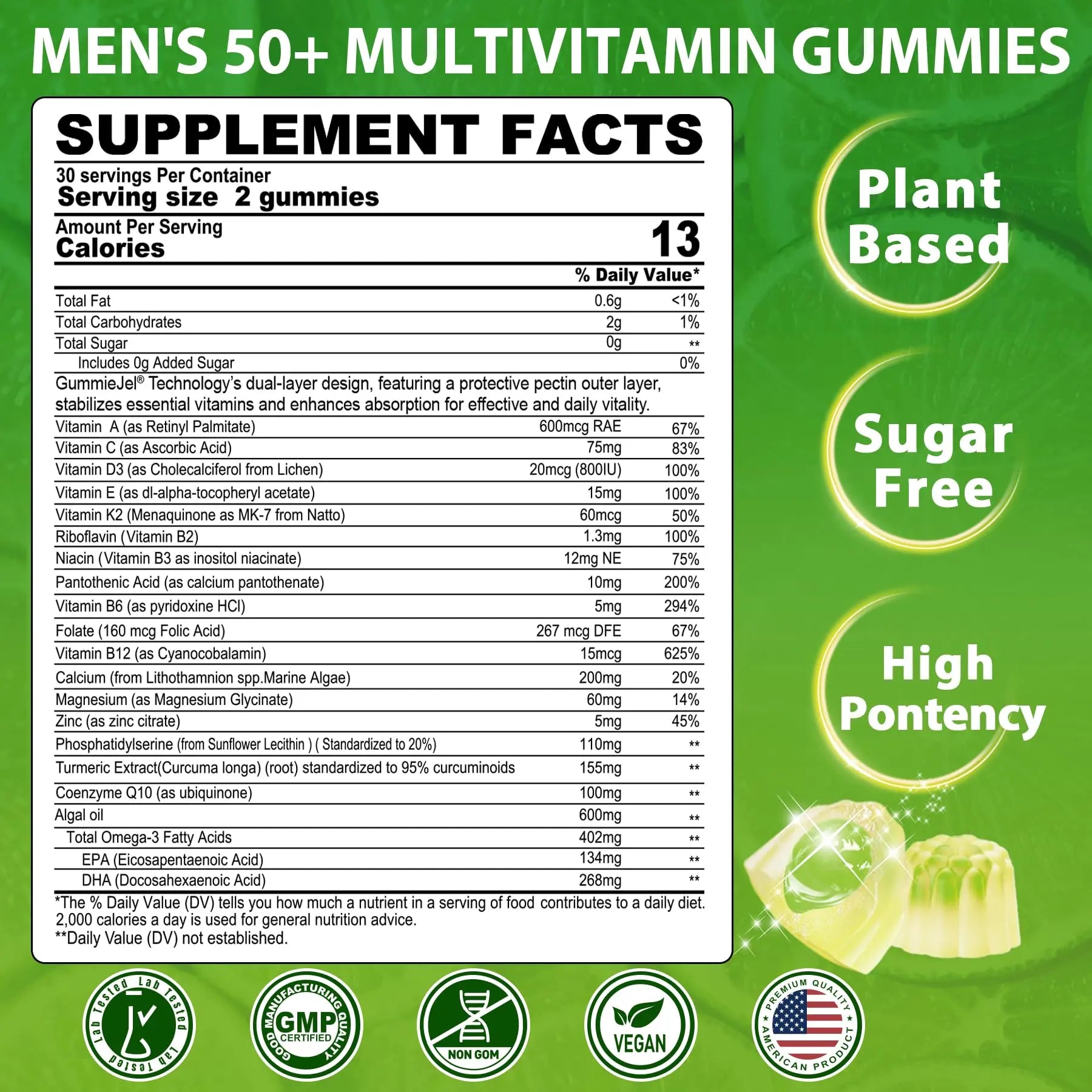 Multivitamin for Men 50 + Plus, Sugar Free Men Multivitamins Gummies w/Omega-3, Coq10, D3k2, Calcium, Magnesium NEVISS buy supplements canada