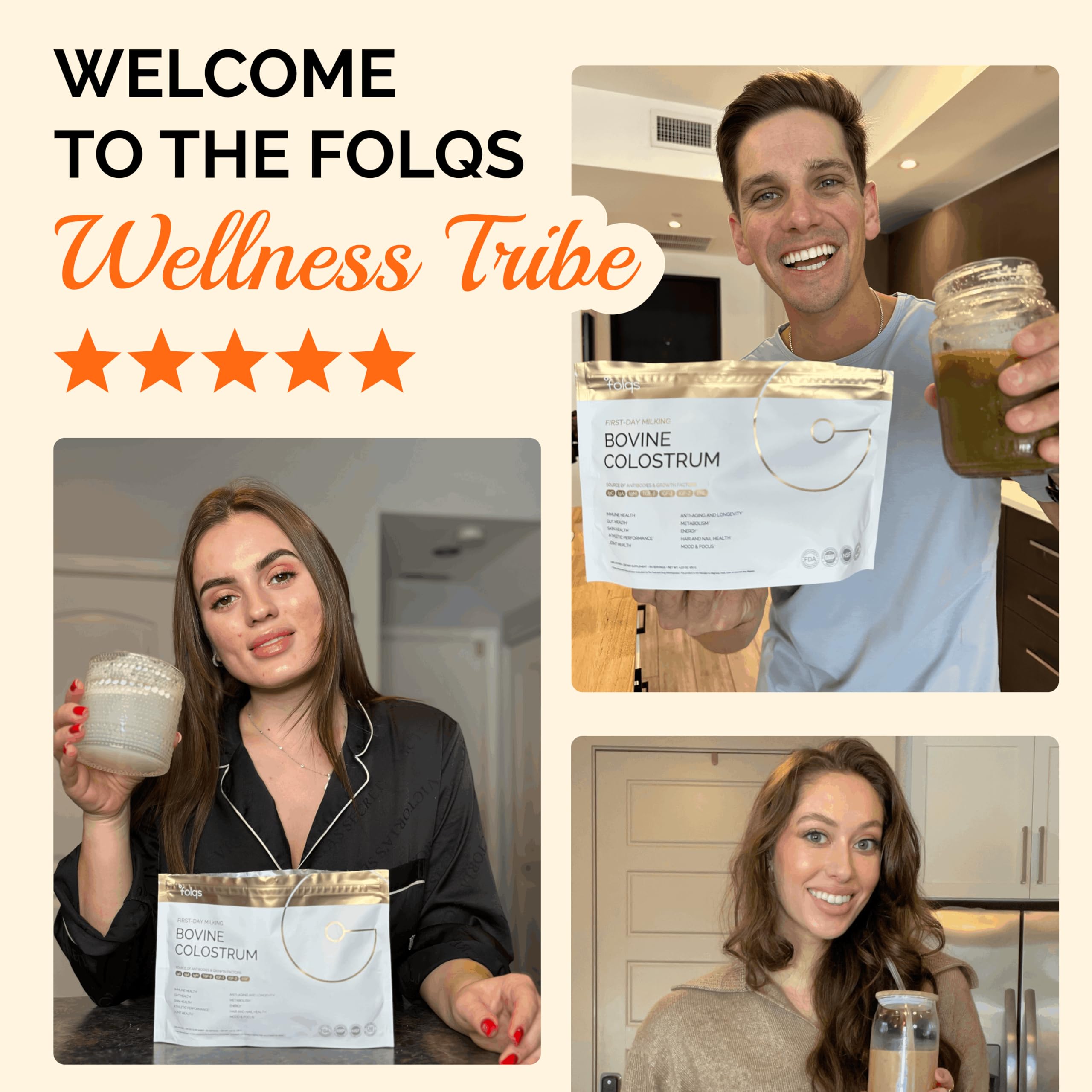 Folqs Bovine Colostrum Powder – First-Day Milking for Immune & Gut Support – 60 Servings – Supports Skin & Tissue Health – Made in USA - Amino Acids, Vitamins, Minerals – Kosher - Sustainably Sourced Folqs buy supplements canada