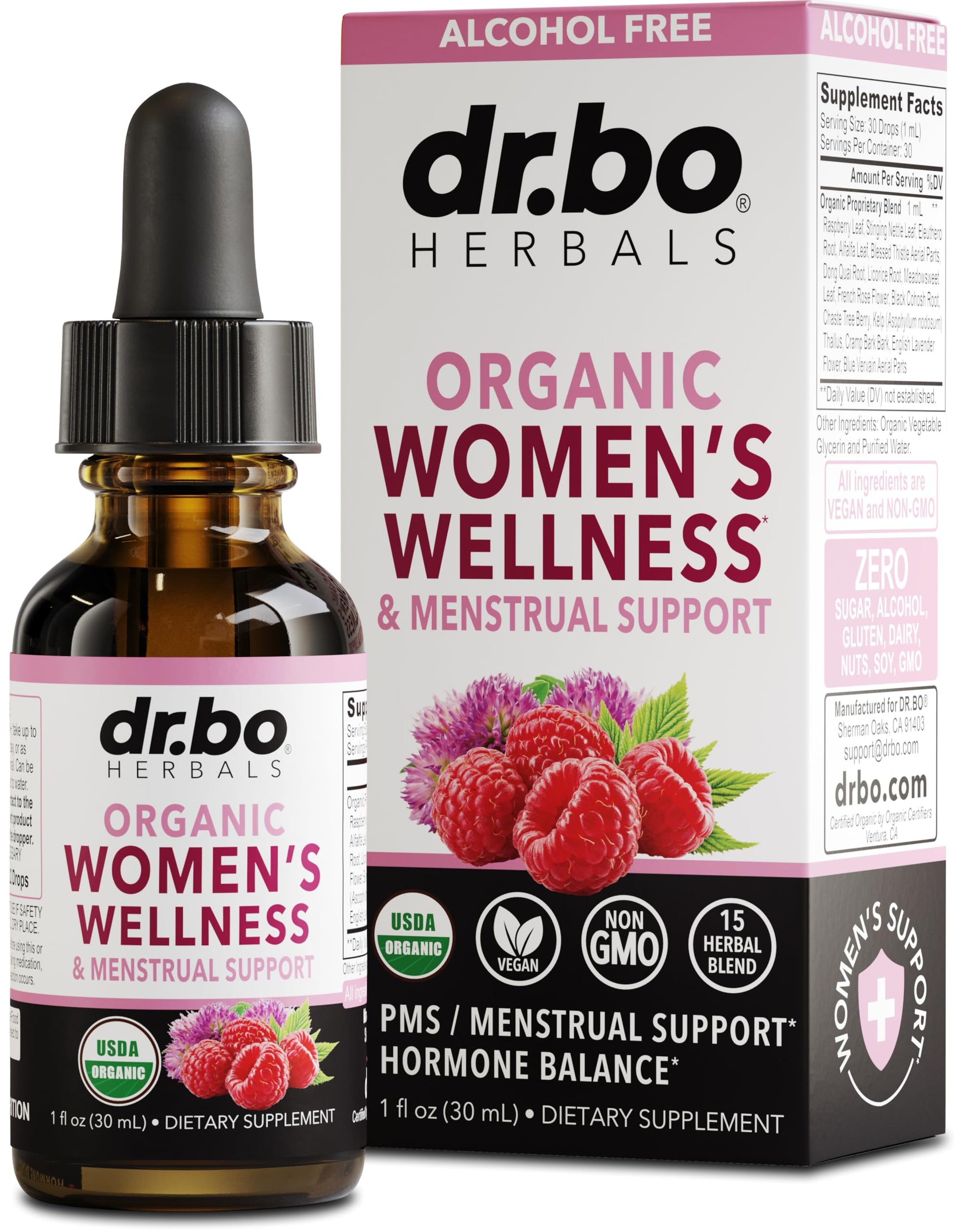 Hormone Balance for Women & PMS Relief - Women's Wellness Organic Hormonal Balance Supplements Liquid Drops & Menstrual Cramp Period Support - Raspberry Leaf, Chasteberry, Black Cohosh Supplement 1 Oz DR. BO buy supplements canada