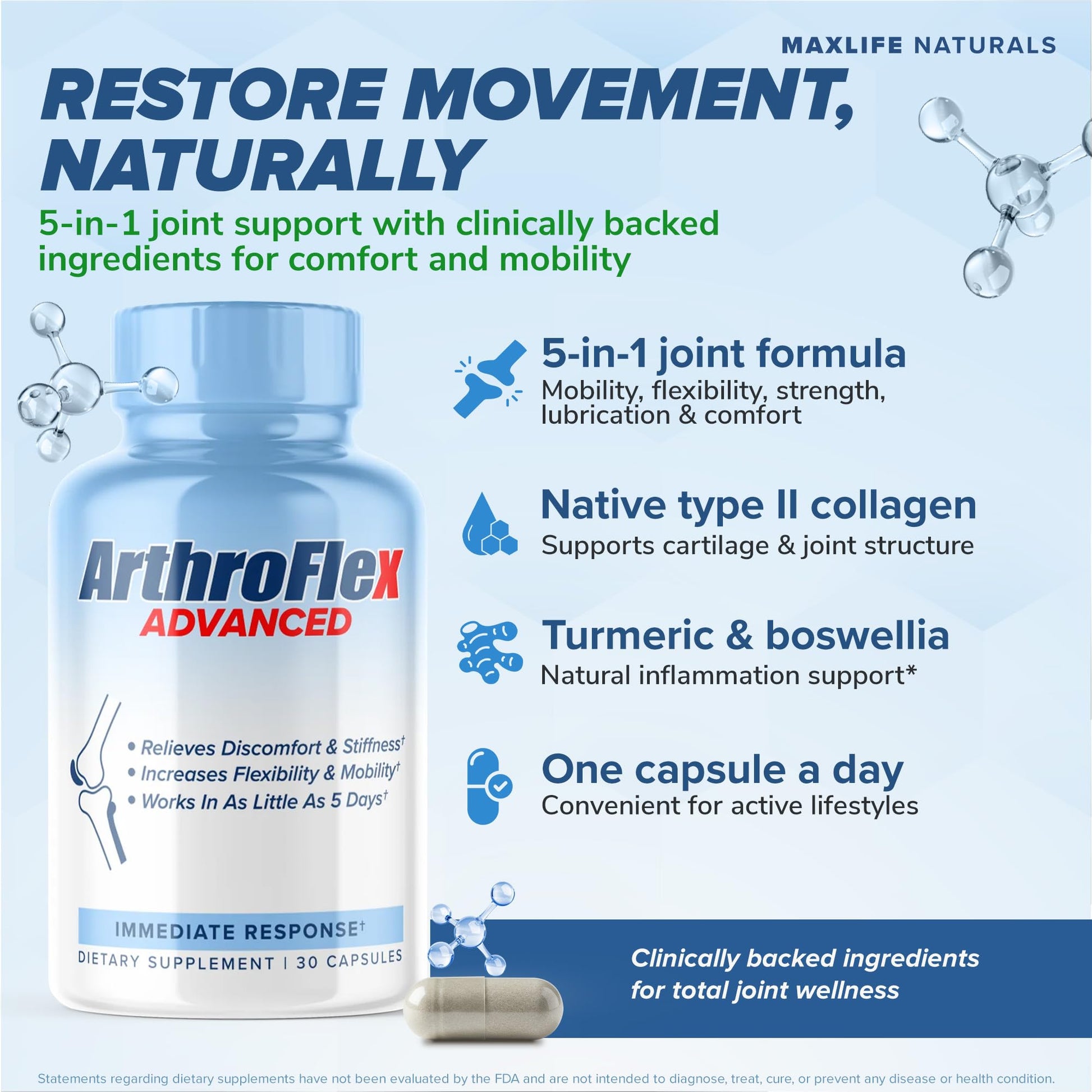 MAXLIFE NATURALS ArthroFlex Advanced Joint Health Supplement – 30 Capsules - Vital Joint Supplements for Women and Men, Type II Collagen Cartilage Supplement, Made in USA Health Care Supplements MAXLIFE NATURALS buy supplements canada