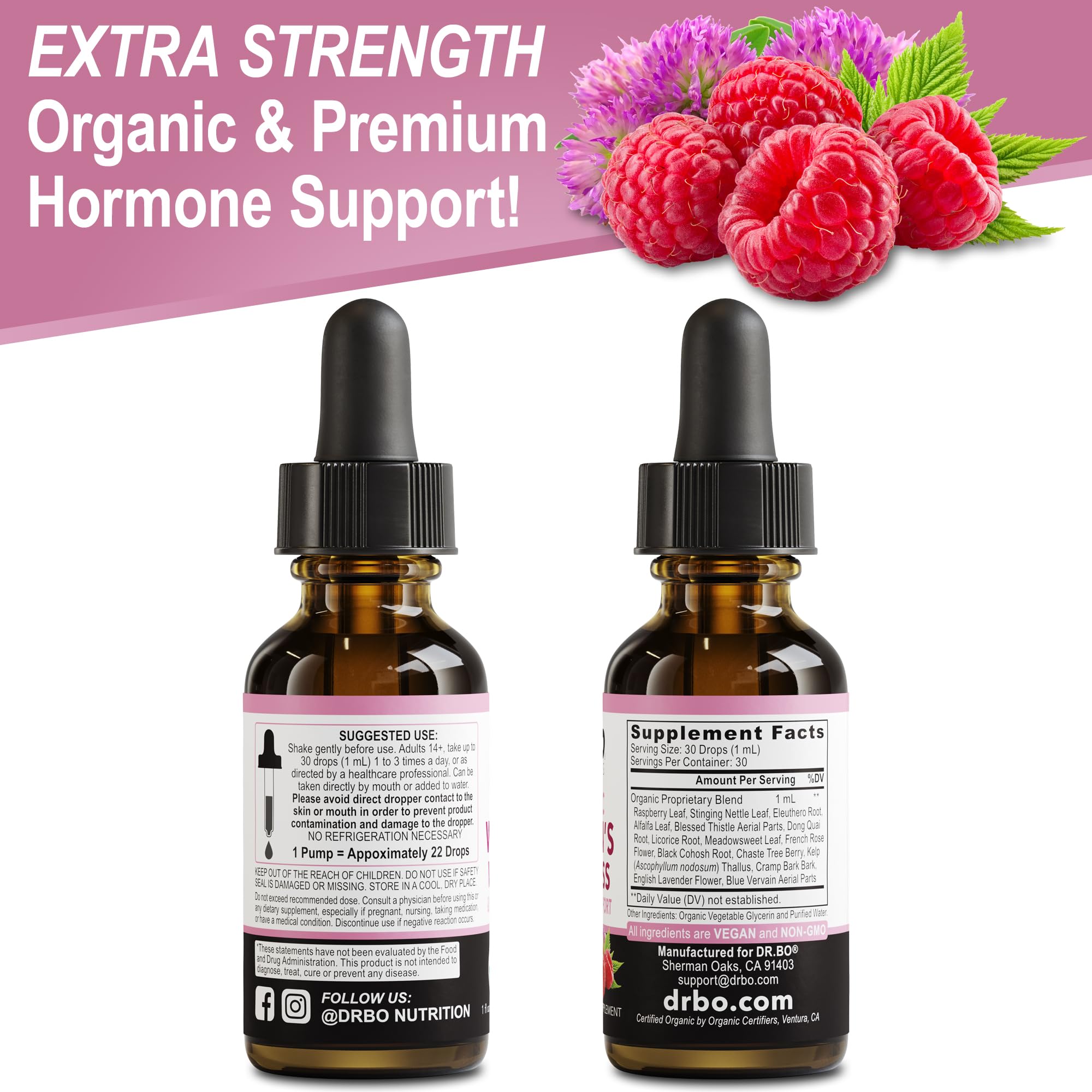 Hormone Balance for Women & PMS Relief - Women's Wellness Organic Hormonal Balance Supplements Liquid Drops & Menstrual Cramp Period Support - Raspberry Leaf, Chasteberry, Black Cohosh Supplement 1 Oz DR. BO buy supplements canada