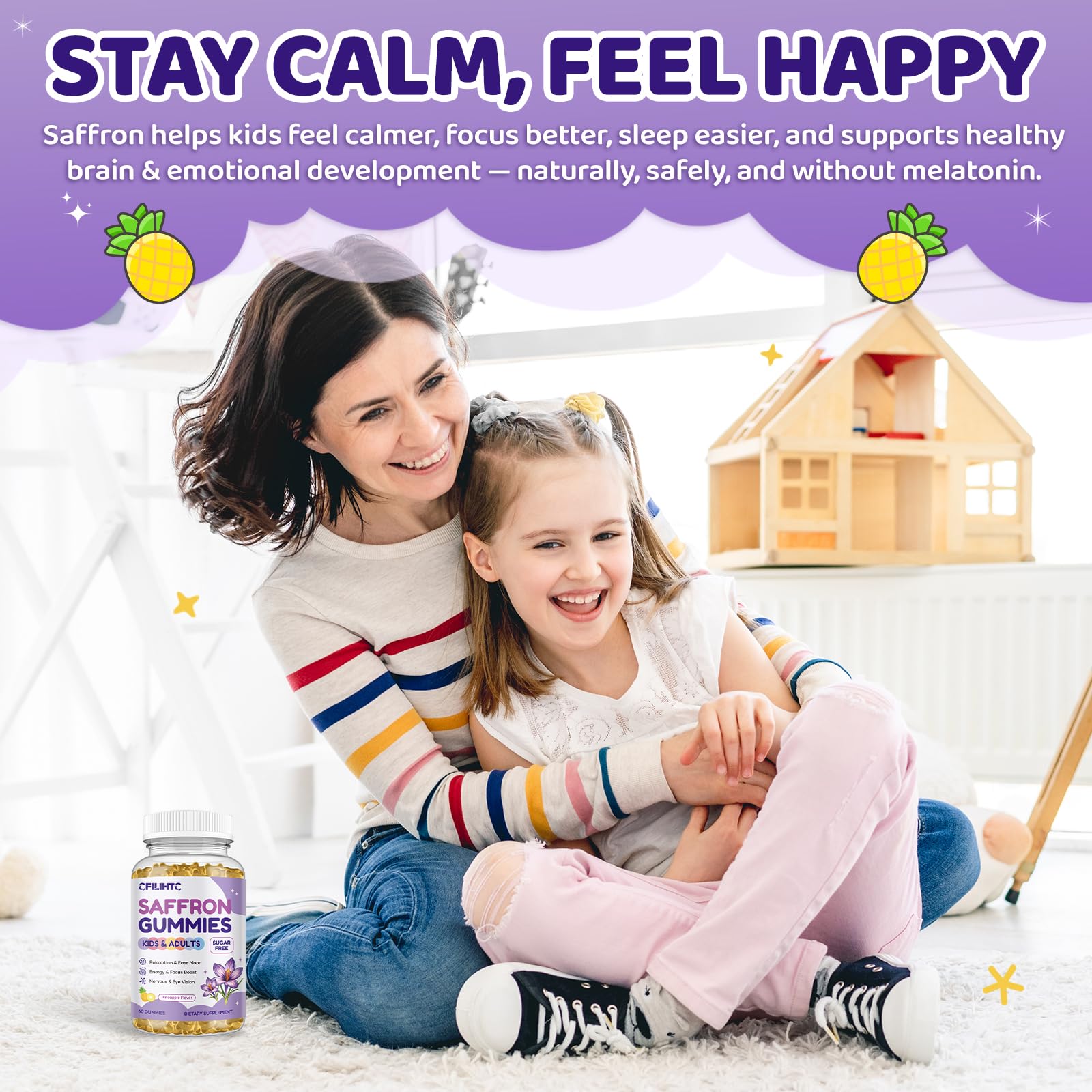 Saffron Gummies for Kids & Adults, 20-in-1 Saffron Supplements with 88.5mg Saffron Extract, B6, B12, C, D3, Magnesium for Calm, Focus, Nerve, Sugar Free, Vegan, Non-GMO - Pineapple Flavor, 60 Counts CFILIHTC buy supplements canada