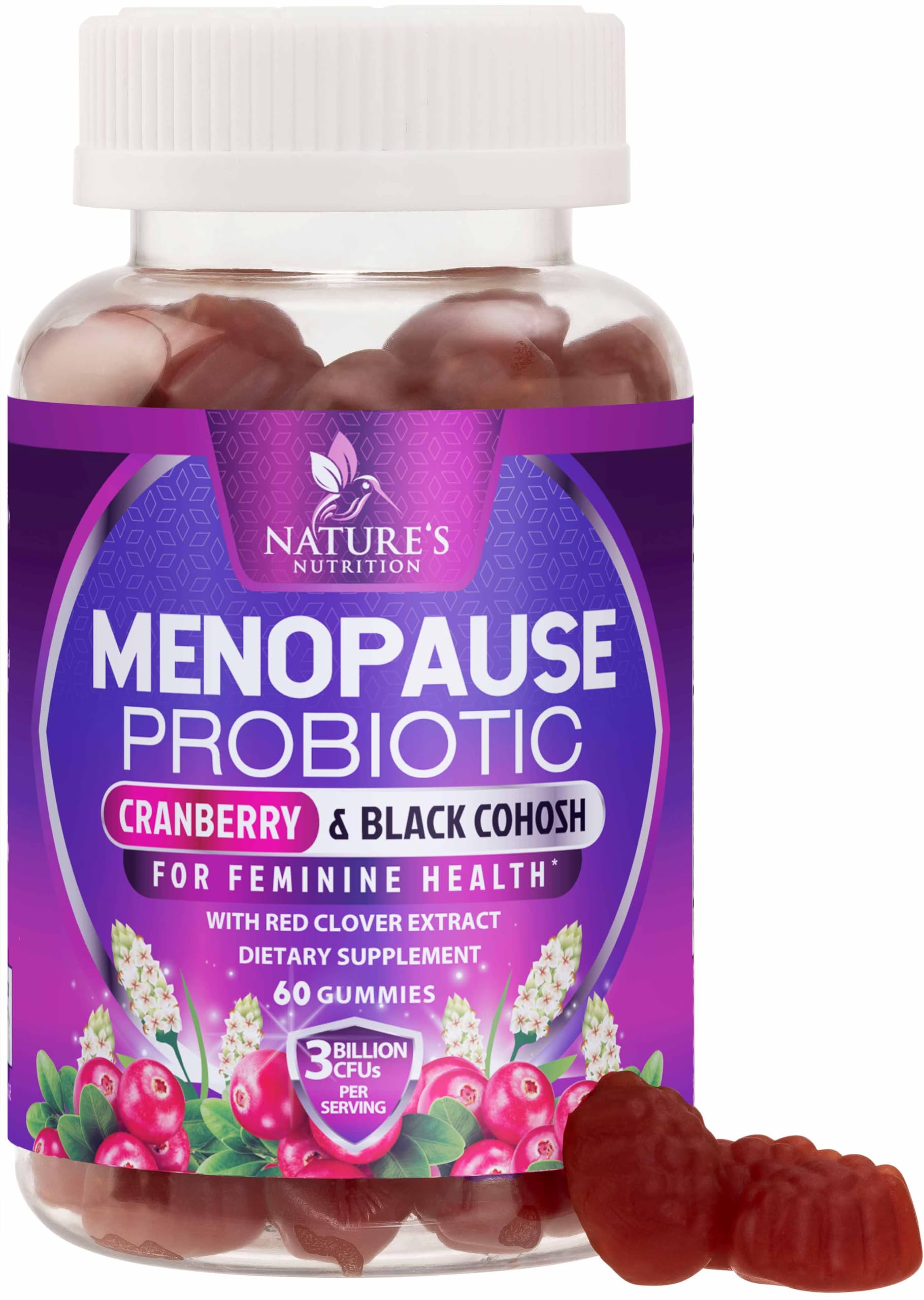 Menopause Supplement Gummies - 3 Billion CFU Women's Probiotics - Advanced Menopause Relief Formula for Women with Black Cohosh & Red Clover - Mild Hot Flashes & Night Sweats Support - 60 Gummies Nature's Nutrition buy supplements canada