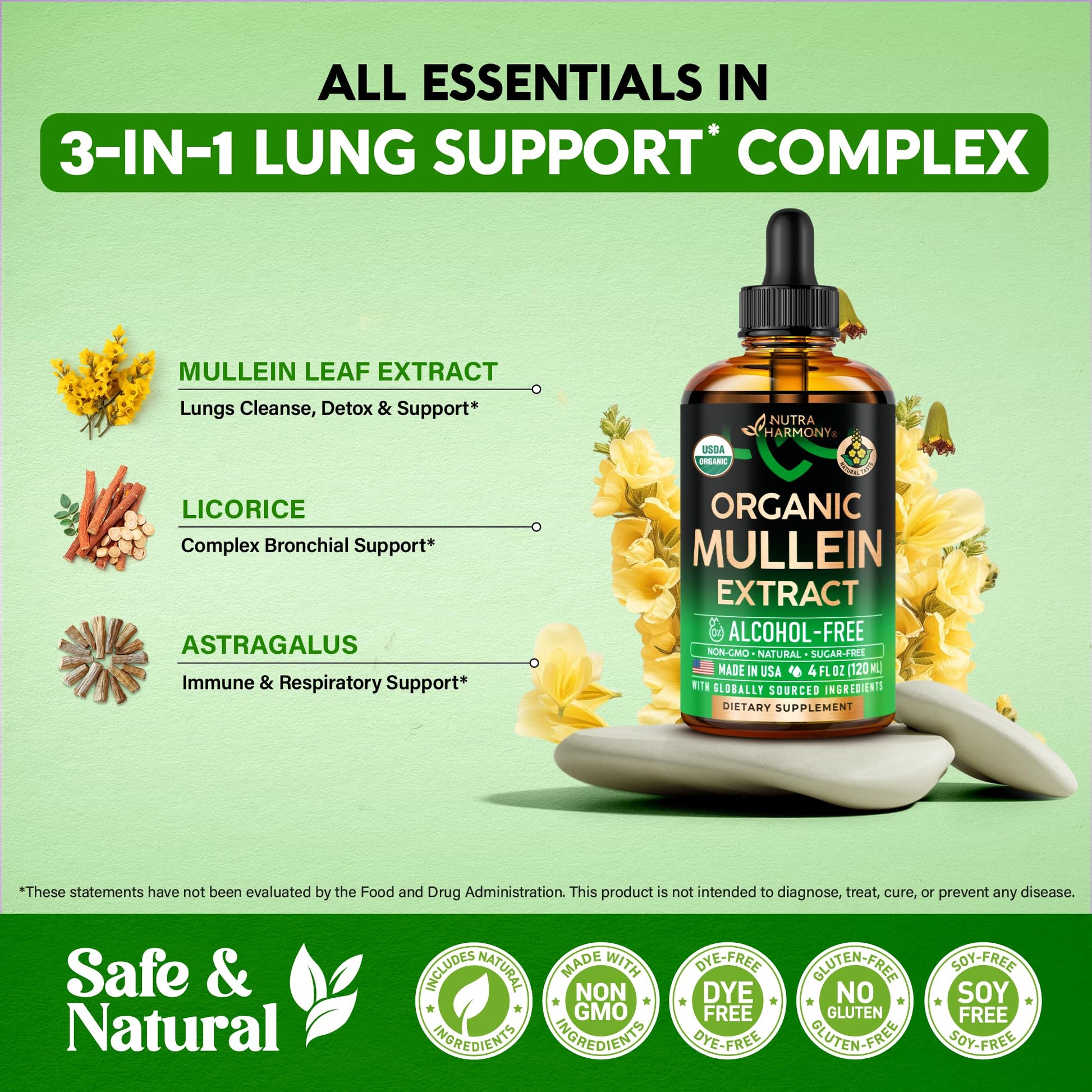 Mullein Drops for Lungs - USDA Organic Liquid - Mullein Leaf Extract Supplement - Made in USA - Lung & Bronchial Cleanse for Smokers - Respiratory Health Support NUTRAHARMONY buy supplements canada