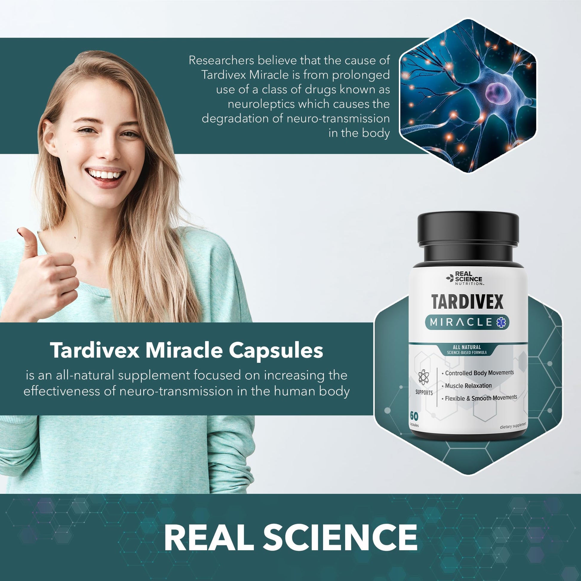 Real Science Tardivex All Natural Nerve Support Supplement for Neurological Balance - Includes Vinitrox, GABA & Essential Vitamins for Controlled Movement & Coordination - Made in USA, 60 Caps Real Science Nutrition buy supplements canada