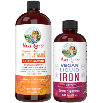 MaryRuth's MaryRuth's Liquid Morning Multivitamin +Hair Growth (Peach Mango, 30oz) & Iron Liquid (Berry) | Clean Label Project Verified® | MARYRUTH'S buy supplements canada