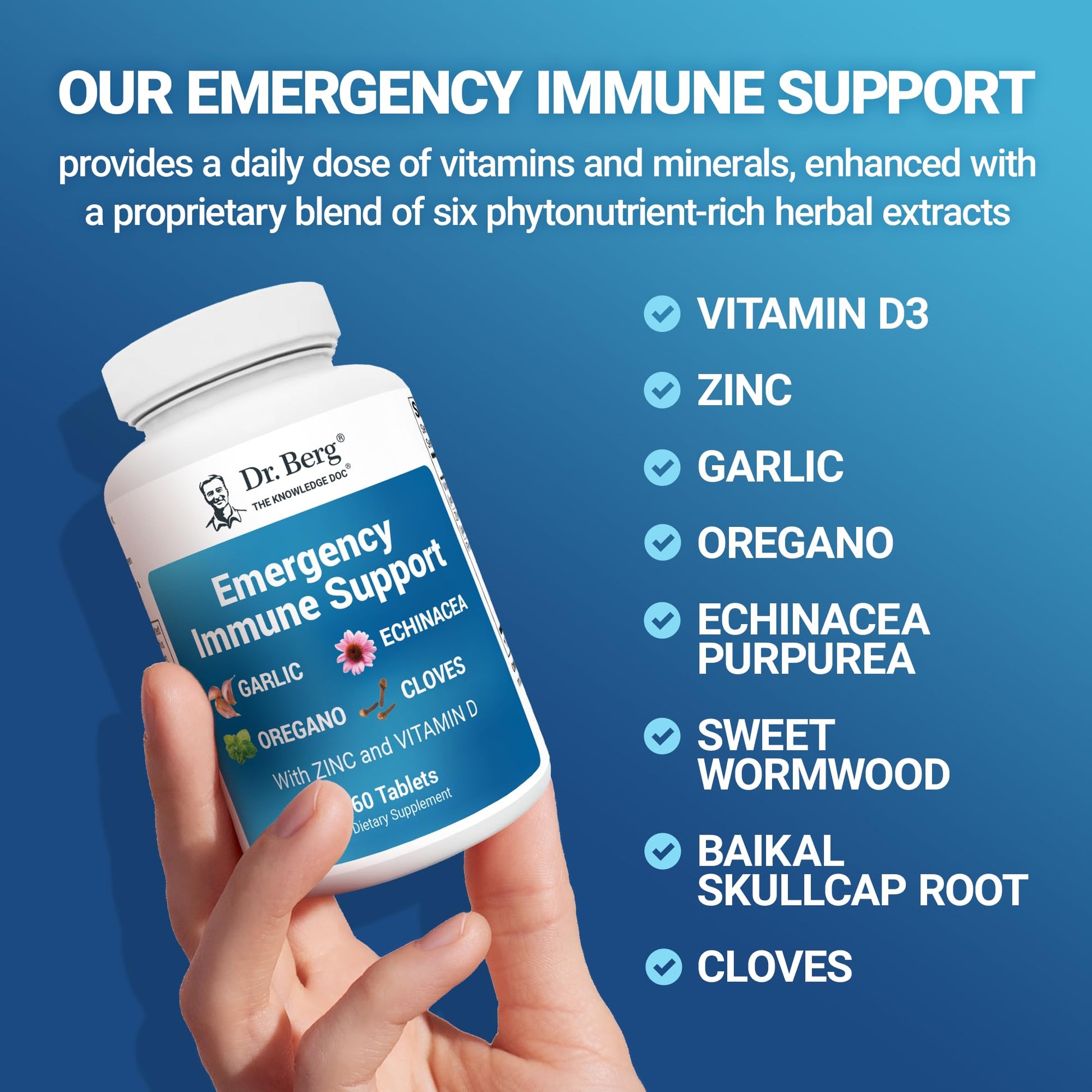 Dr. Berg Emergency Immune Support w/Echinacea - Potent Blend of Herbal Extracts (Warning: Strong Herbal Smells) - Immune Support Supplement Includes 2,000 IUs of Vitamin D & 10mg of Zinc - 60 Tablets Dr. Berg Nutritionals buy supplements canada