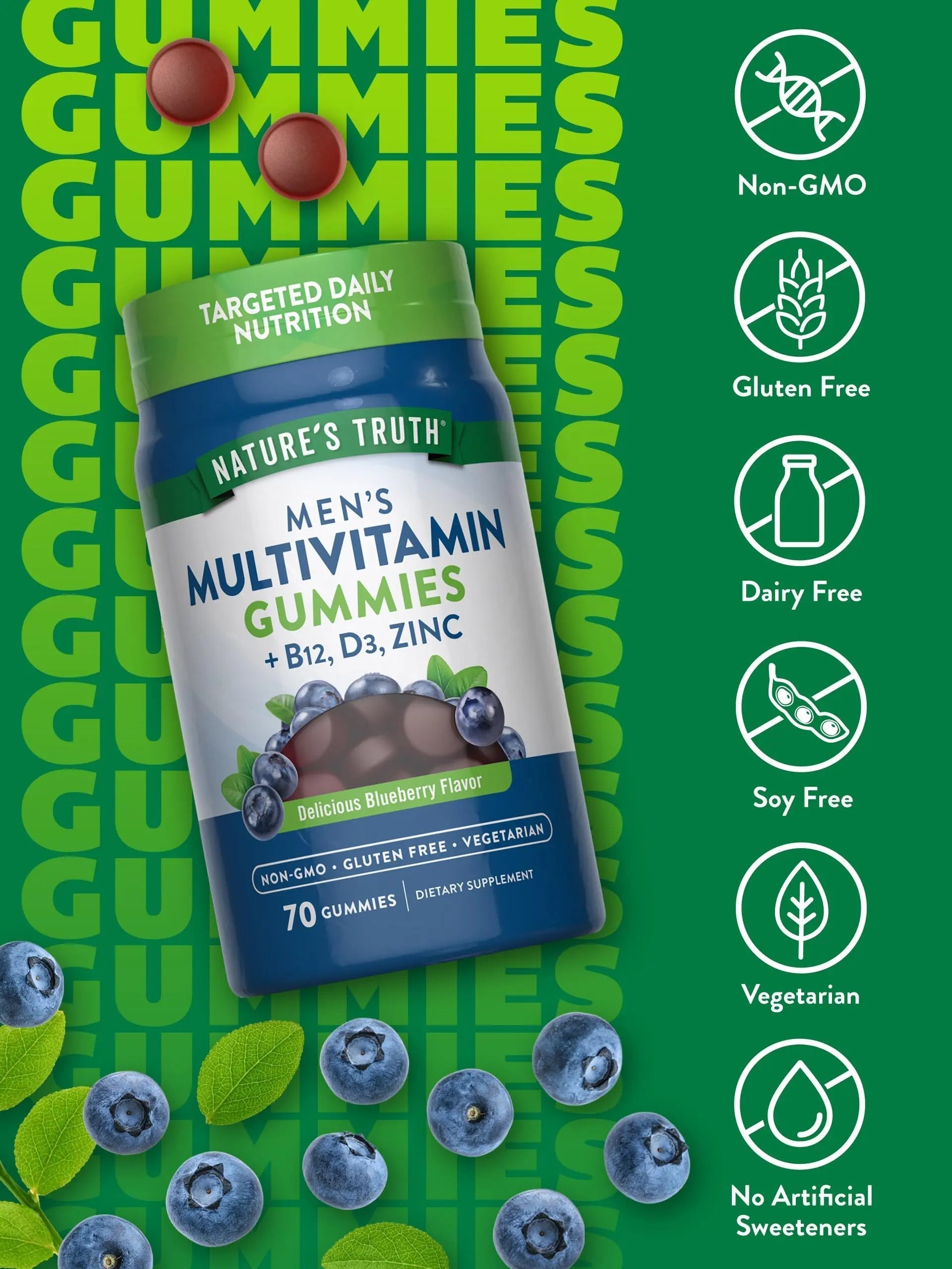 Nature's Truth Multivitamin for Men Gummies | 70 Count | Blueberry Flavor | with B12, D3 & Zinc | Nature's Truth buy supplements canada