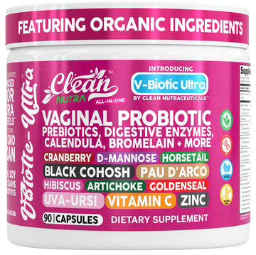 Clean Nutra Vaginal Probiotics for Women + Prebiotics Digestive Enzymes Bromelain Cranberry D Mannose Horsetail Black Cohosh Artichoke Hibiscus Flowers Probiotic for Digestive Health 90 Vegan Capsules Clean Nutraceuticals buy supplements canada