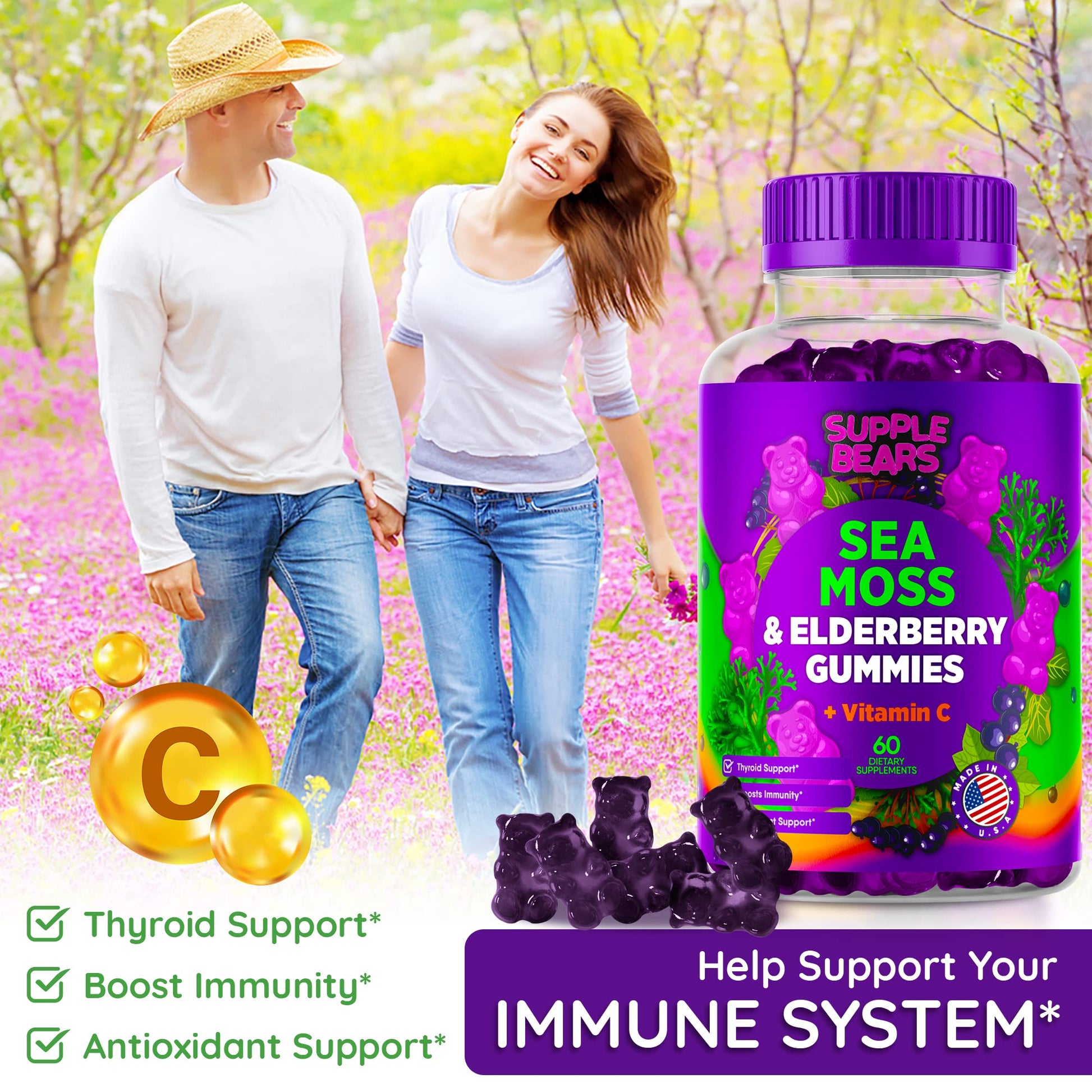 Supplebears Sea Moss Gummies & Elderberry - Vitamin C + Zinc – Extra Strength Immune Supplebears buy supplements canada