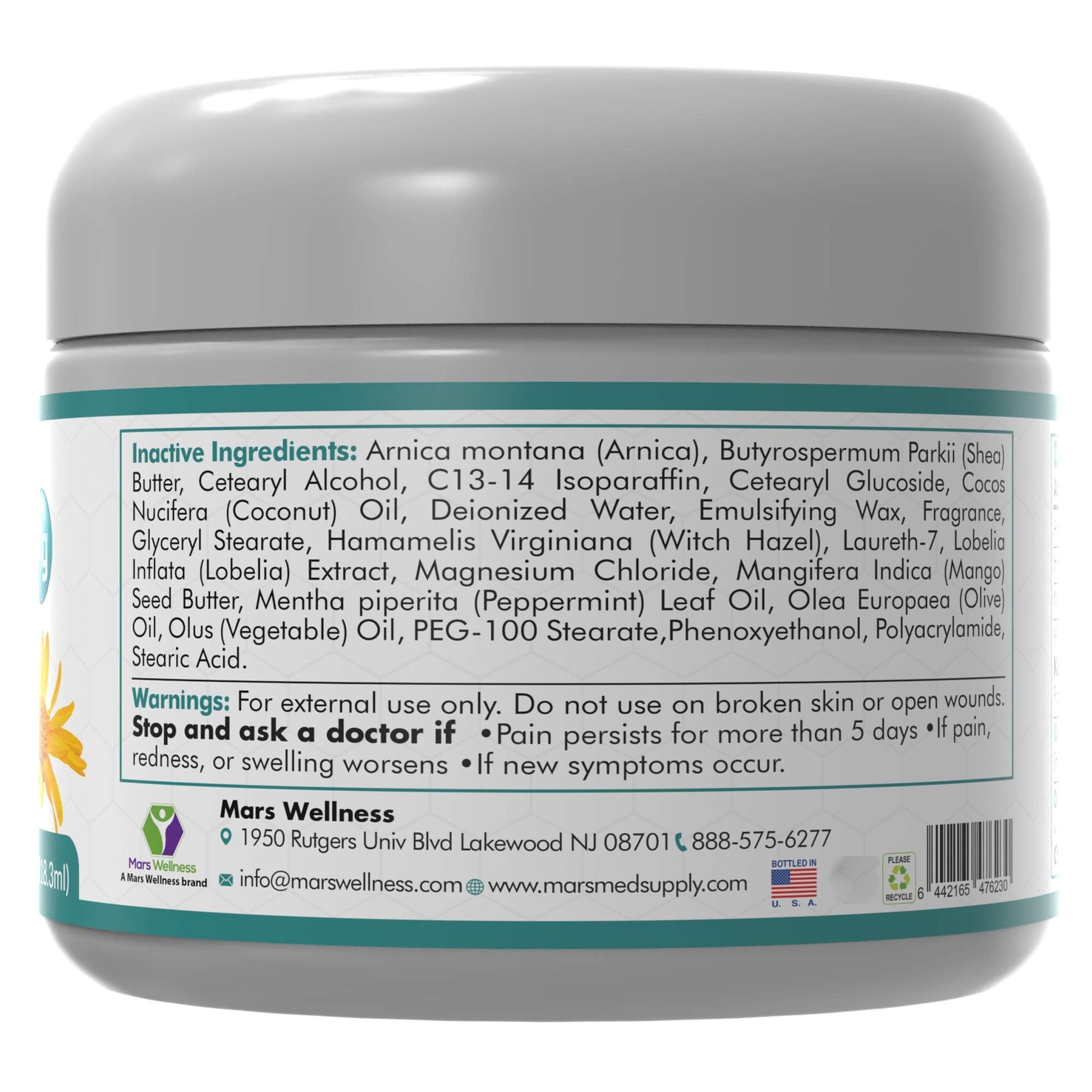 Mars Wellness MG+ Magnesium Cream Pain Relief - Extra Strength Magnesium and Arnica Cream - 4 OZ Tub - Neuropathy, Muscle Pain, and Leg Cramps Relief - 1 Pack MARS WELLNESS buy supplements canada