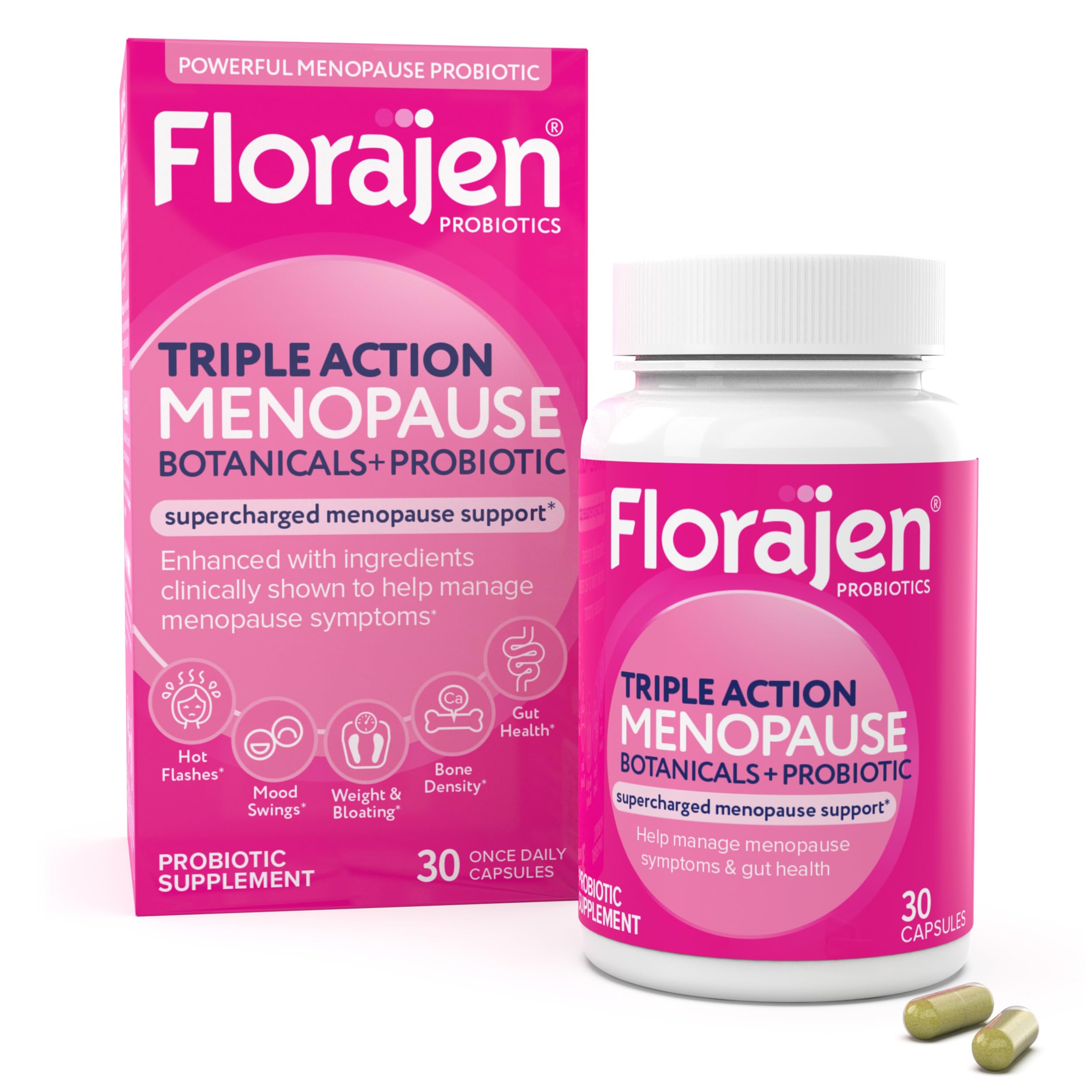 Florajen Triple-Action Menopause Probiotic - Hormonal Balance, Hot Flash, & Mood Swing Relief - Weight Management & Digestive Support - Featuring Berberine, Black Cohosh, & Botanical - 30 Capsules Florajen buy supplements canada