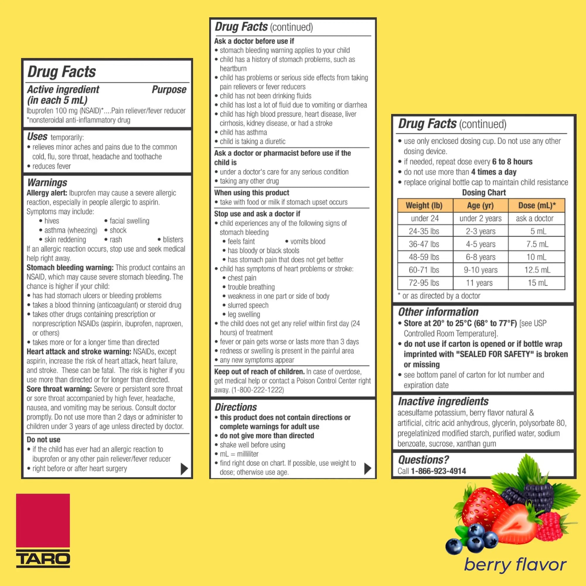 Children's Ibuprofen Oral Suspension 100 mg per 5 mL, 4 Fl Oz, Pain Reliever and Fever Reducer for Ages 2-11 Years, Dye-Free, Berry Flavor TARO buy supplements canada