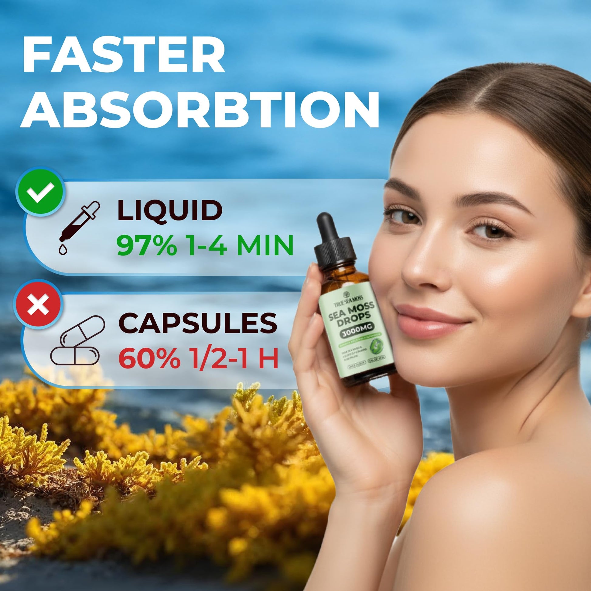 Irish Sea Moss Liquid Drops - 3000mg Formula - with Bladderwrack, Burdock Root & Black Cumin Seed - Liquid Supplement - Apple Flavor - 2 Fl Oz (60ml) TrueSeaMoss buy supplements canada