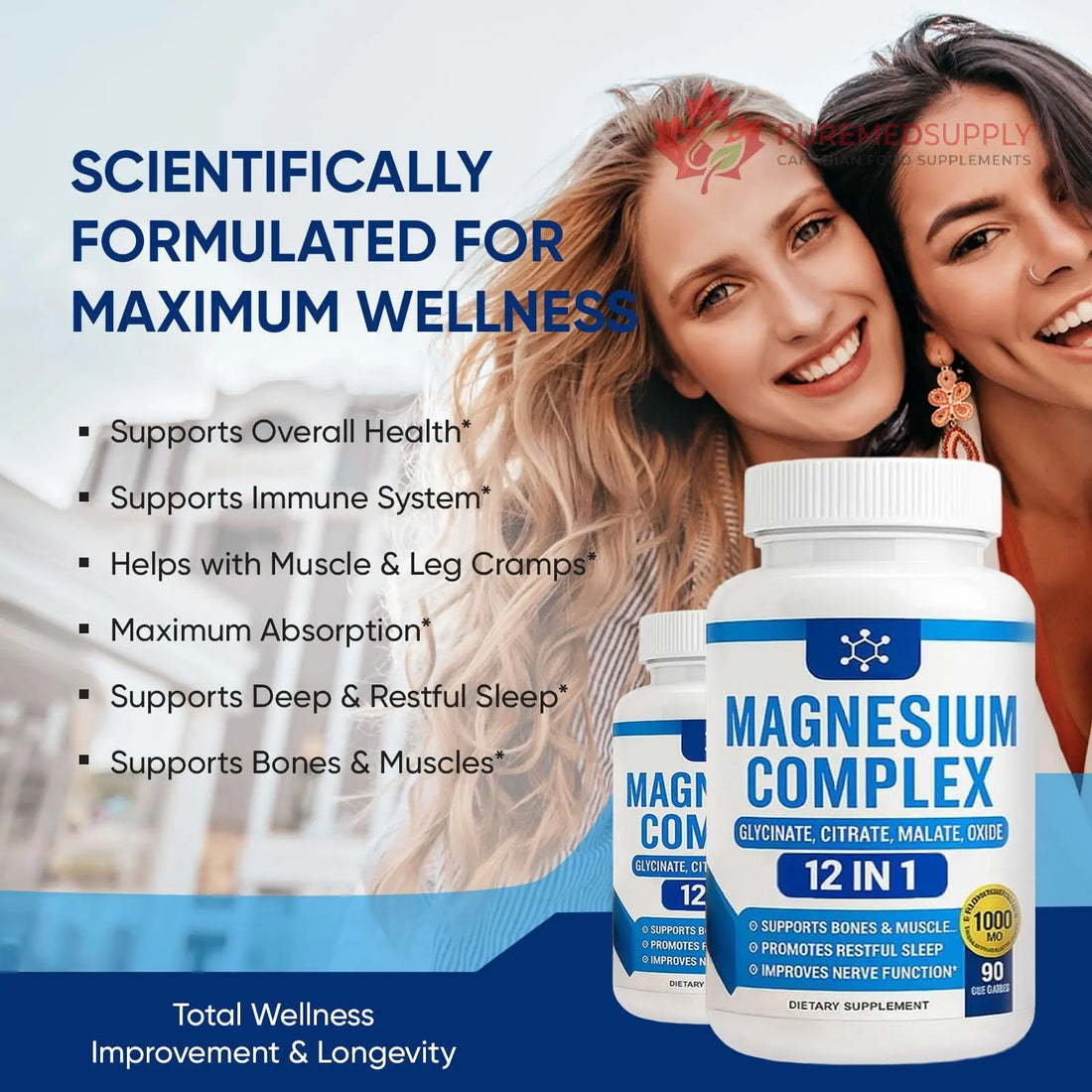 Nutrapure Magnesium Complex 7 Elemental Supplement - Magnesio Complex 1000mg Forms Including Glycinate, Citrate, Malate, Taurate Chelated | Energy Support | Vegan Non-GMO, 90 Capsules (2) WSJAWH buy supplements canada