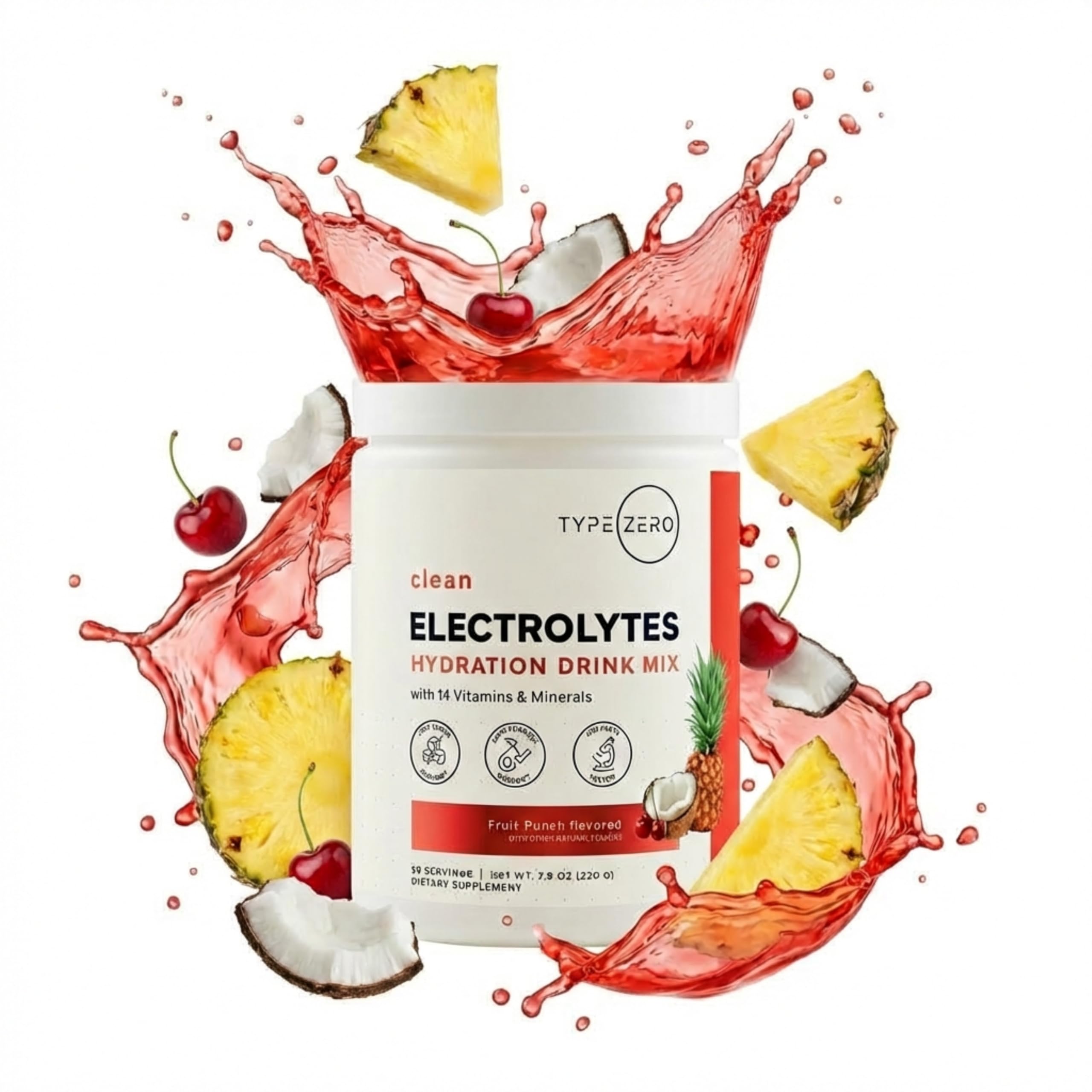 Type Zero Clean Electrolytes Hydration Powder Drink Mix + 14 Essential Vitamins & Minerals - Sugar Free, Zero Artificial Ingredients - Fruit Punch, 50 Servings Type Zero buy supplements canada