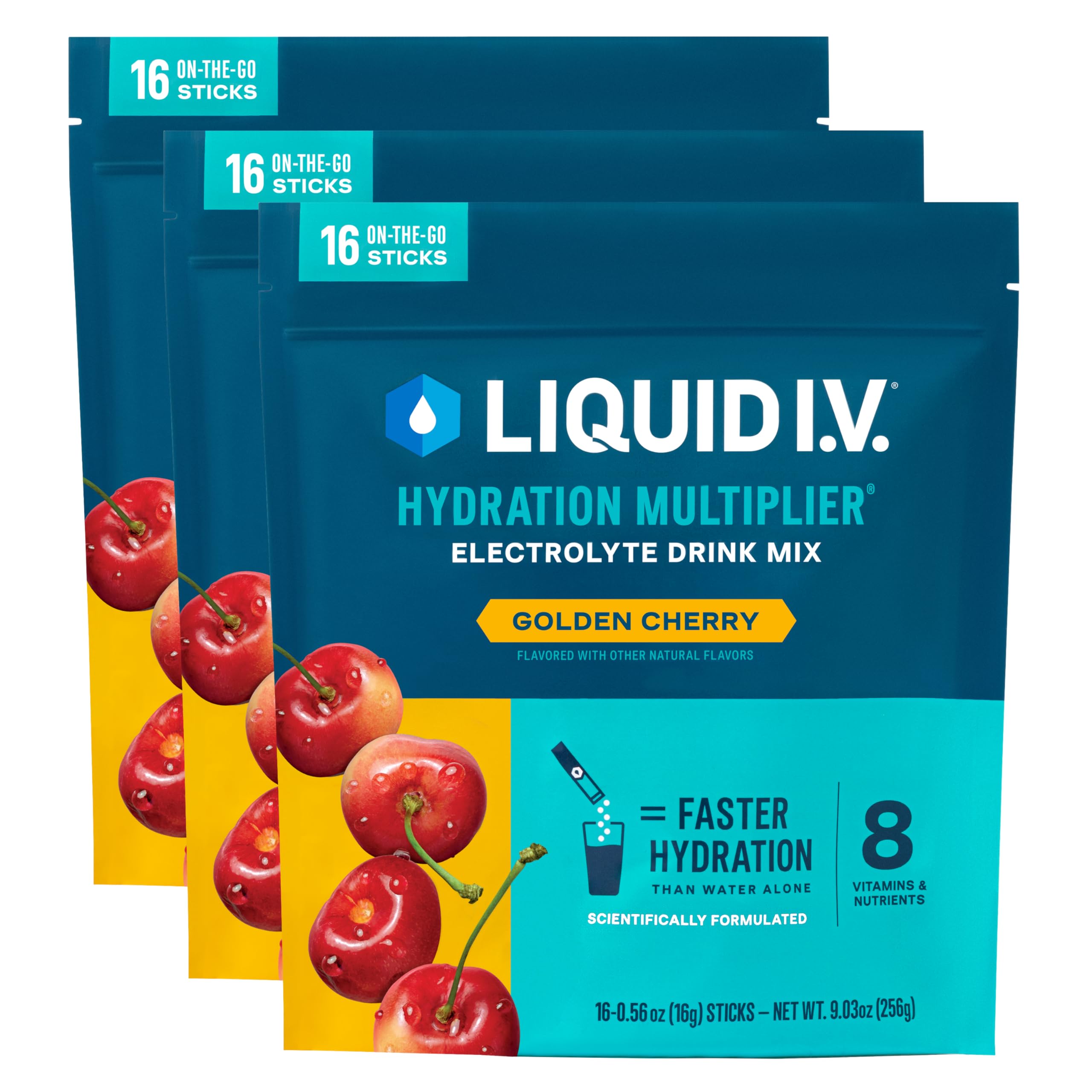 Liquid I.V.® Hydration Multiplier - Golden Cherry | Electrolyte Powder Drink Mix | 3 Pack (48 Servings) Liquid I.V. buy supplements canada