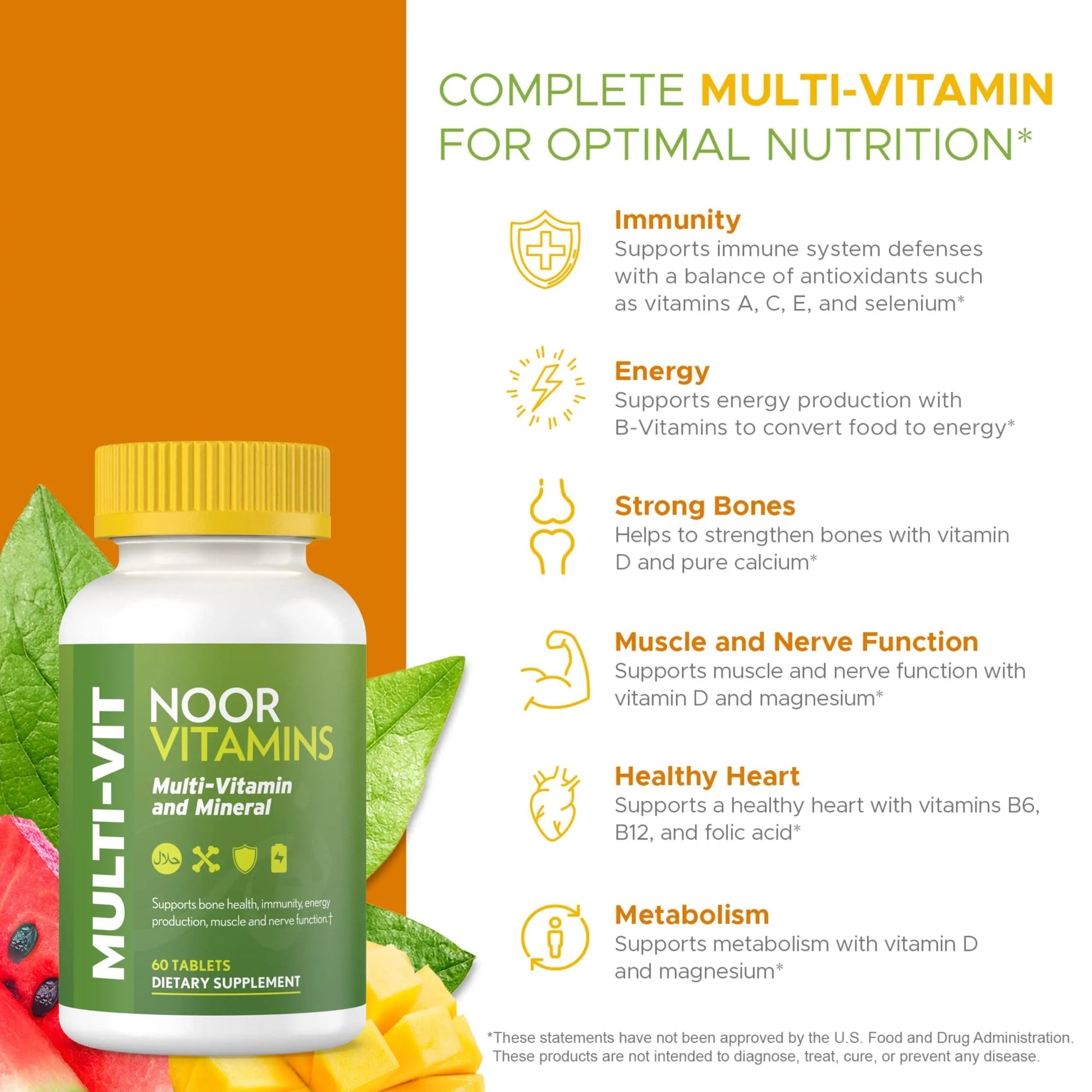 Noor Vitamins Halal Vitamins, Daily Multivitamin, Halal Vitamin for Women and Men, 30 Vitamins & Minerals, A, B12, C, Iron, Zinc to support general health Noor Vitamins buy supplements canada