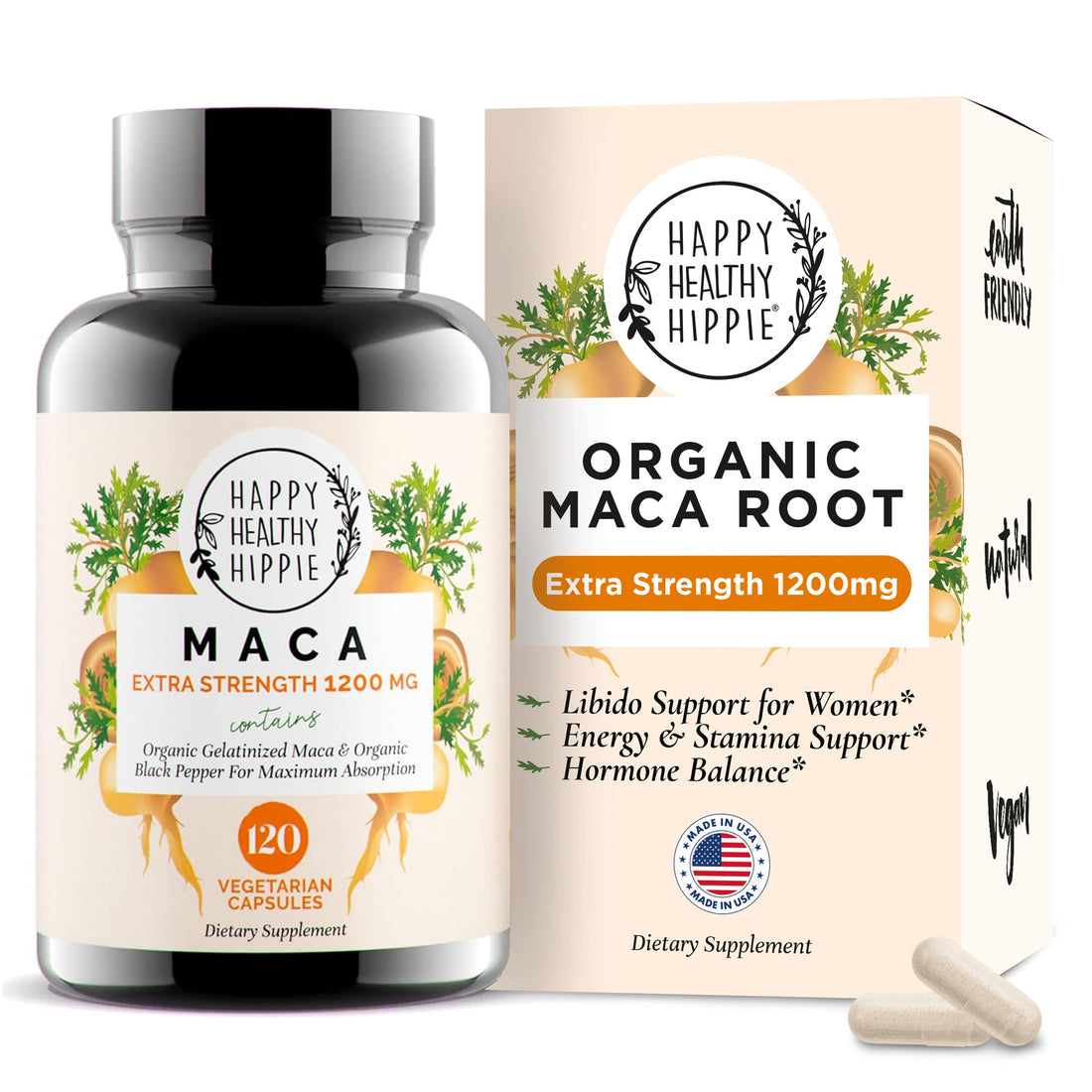 Organic Maca Root Capsules 1200 mg – Libido Booster for Women Fast Acting & Potent | Female Maca Supplement | Energy Pills from Peru | Includes Black Pepper for High Absorption | Vegan, 120 Ct Happy Healthy Hippie buy supplements canada