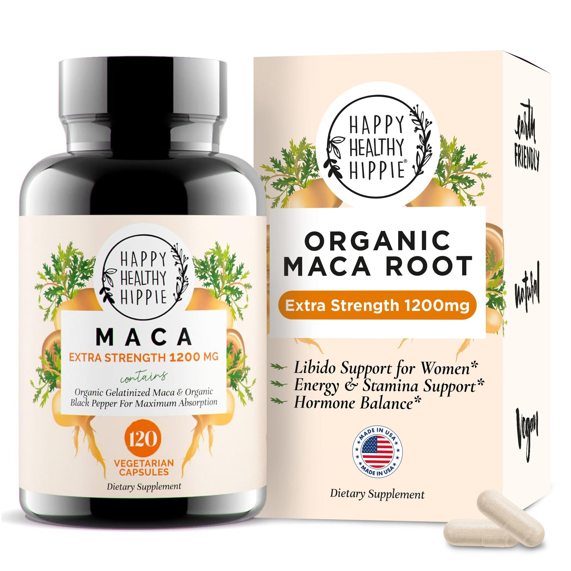 Organic Maca Root Capsules 1200 mg – Libido Booster for Women Fast Acting & Potent | Female Maca Supplement | Energy Pills from Peru | Includes Black Pepper for High Absorption | Vegan, 120 Ct Happy Healthy Hippie buy supplements canada