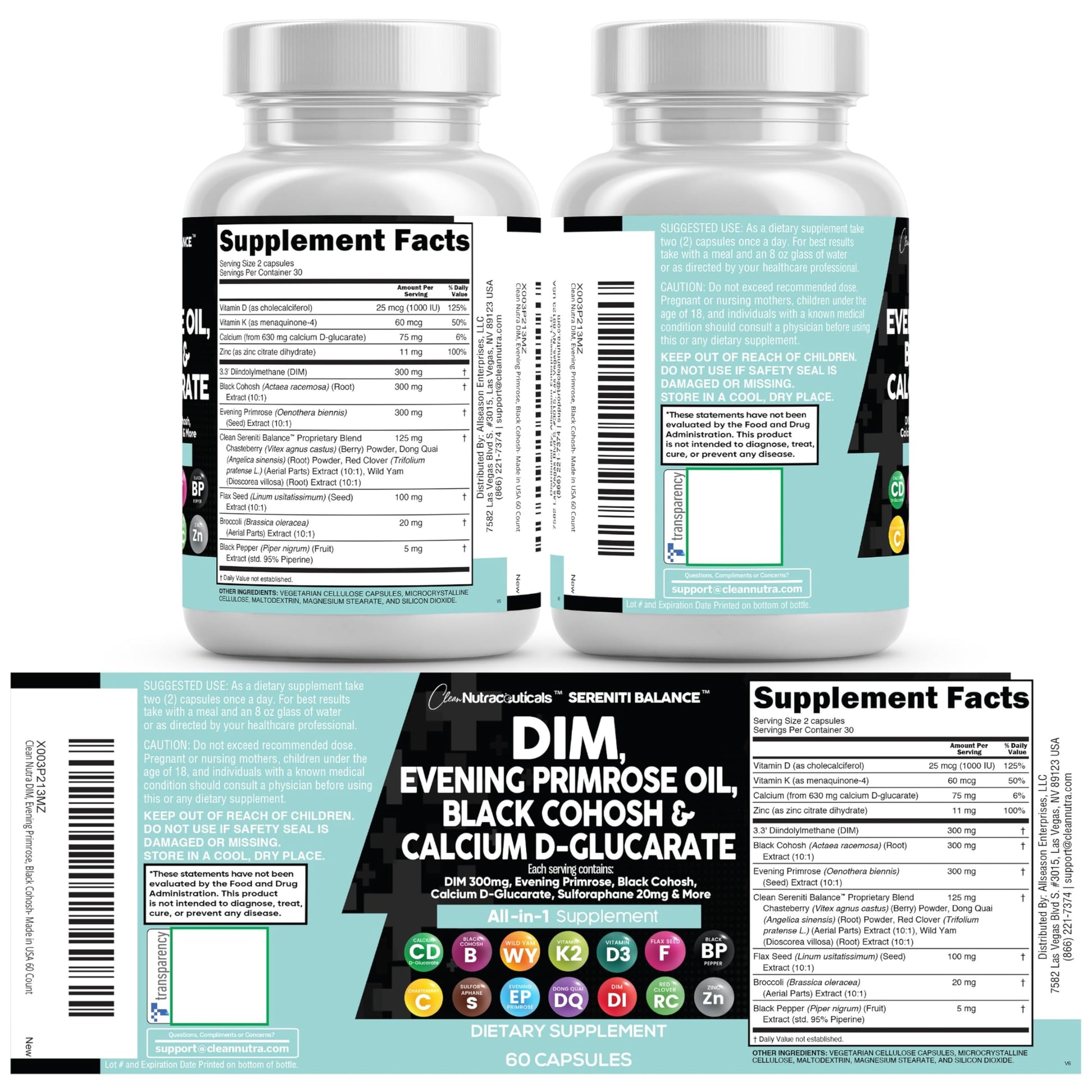 Clean Nutraceuticals DIM Evening Primrose Black Cohosh Calcium D-Glucarate Sulforaphane Flax Seed Extract - Hormonal Support Vitamins for Women with Dong Quai - 60 Caps Clean Nutraceuticals buy supplements canada