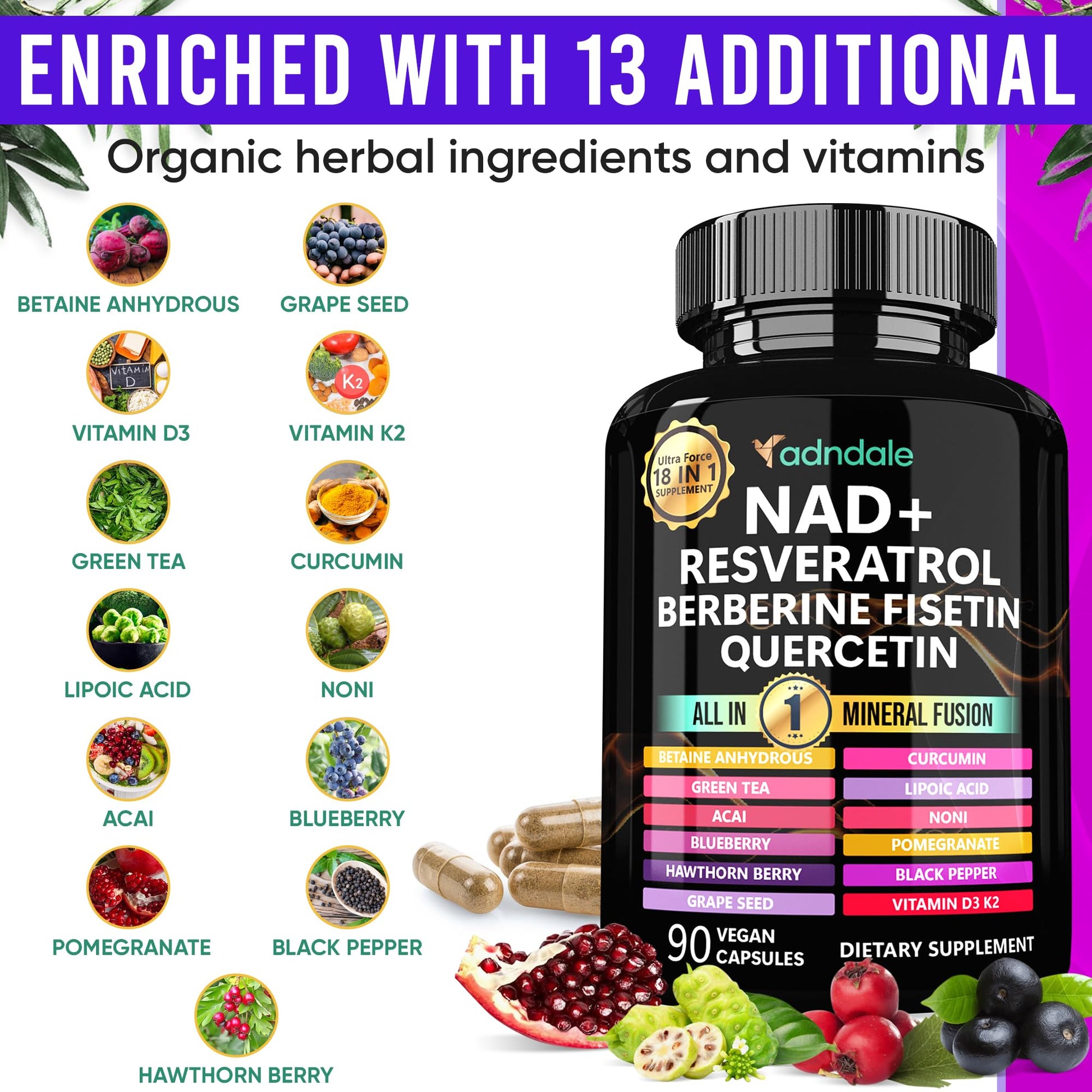 Adndale Liposomal NAD Supplement. Longevity Formula NMN Supplement Alternative. 90CT Advanced NAD+ Resveratrol Adndale buy supplements canada