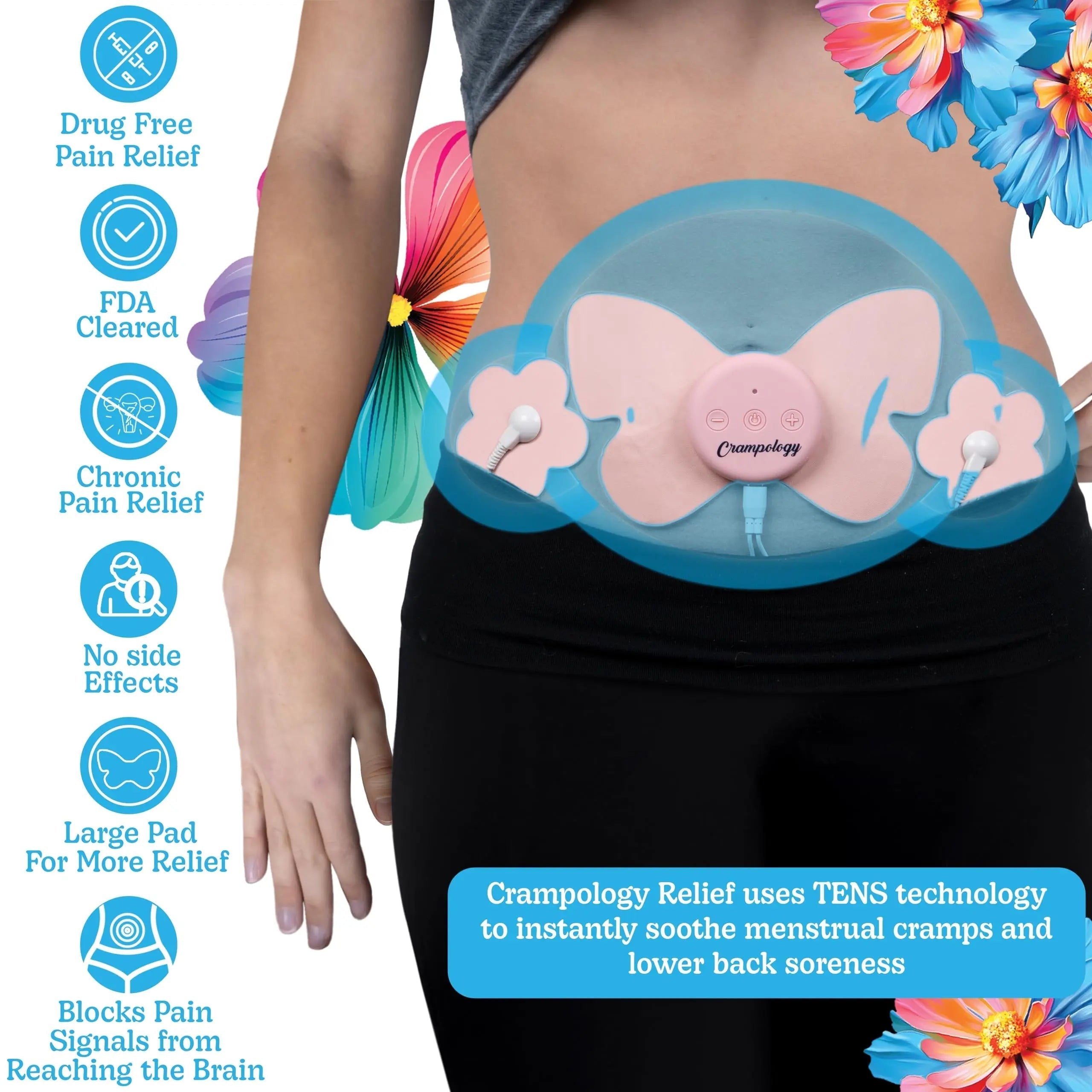 Crampology Relief Pink-Period Cramps Pain Relieving Device, Cramp Massager for Menstrual and Lower Back Ache, Reduces Endometriosis Discomfort, PMS TENS Unit, Wireless or Wired, Natural Cycle Support Crampology buy supplements canada
