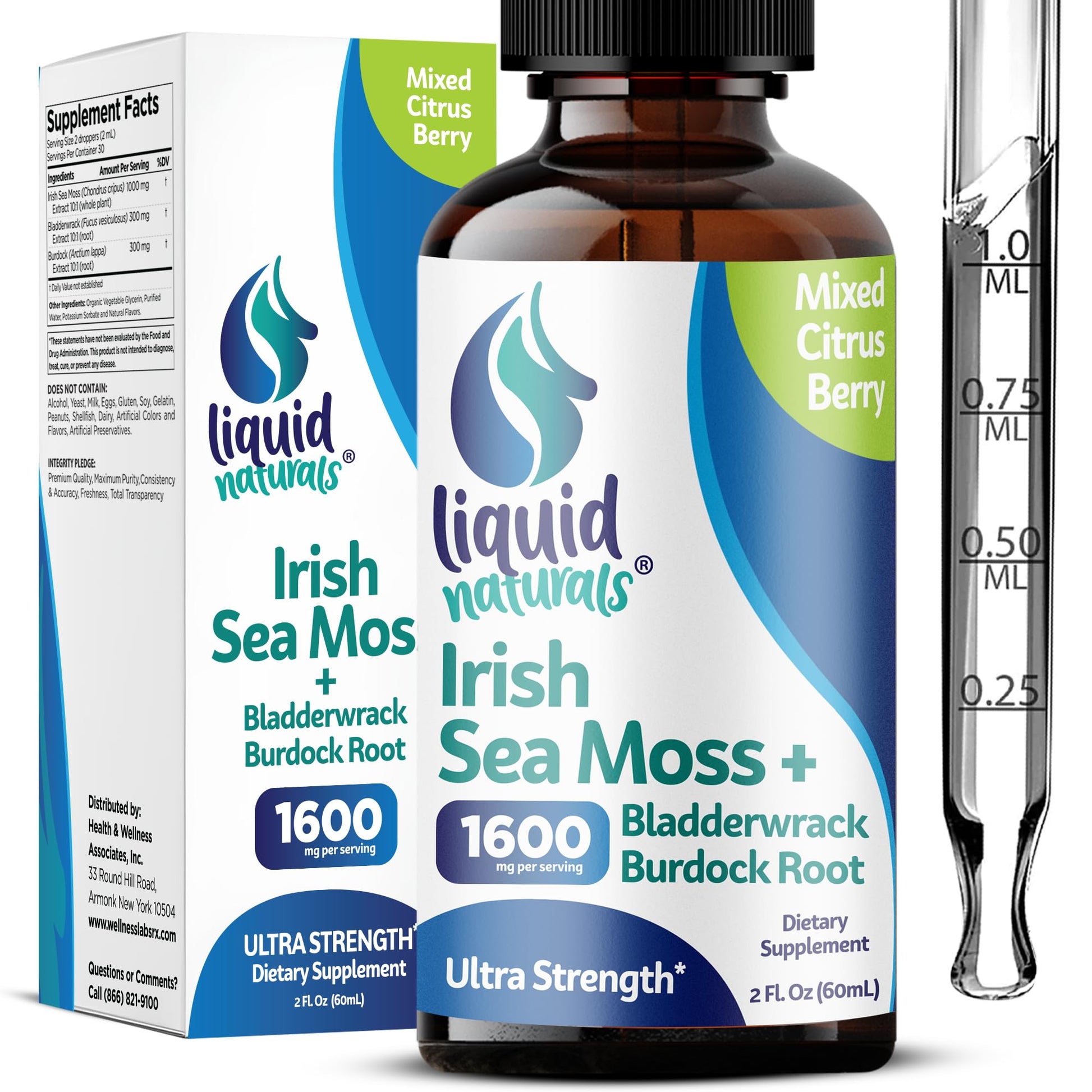 Liquid Naturals Irish Sea Moss Drops - Citrus Berry Flavor - 92+ Essential Minerals & Vitamins - Energy, Skin, Gut, Recovery - Bladderwrack and Burdock Root - 2 fl. oz Liquid Naturals buy supplements canada