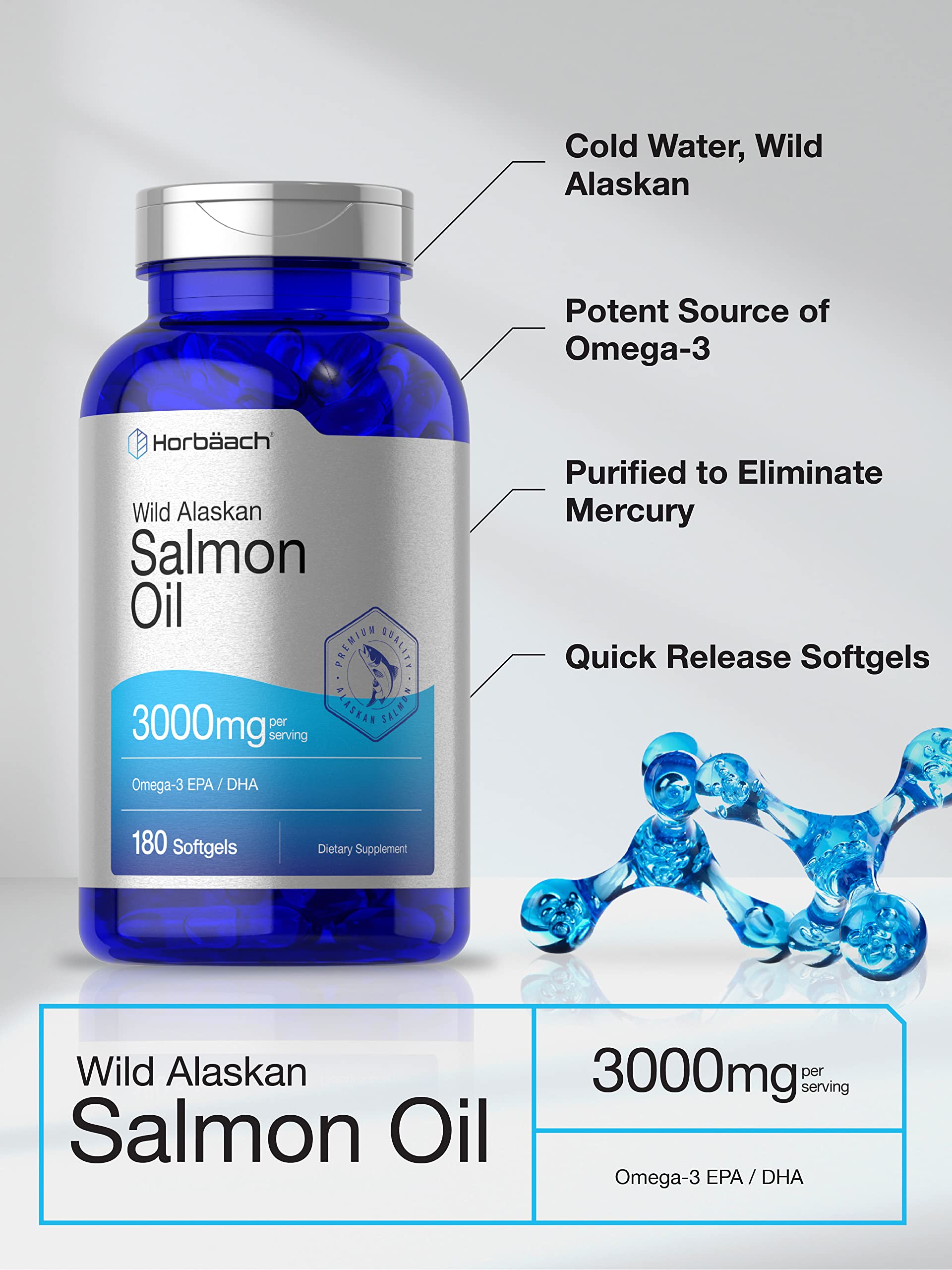 Wild Alaskan Salmon Fish Oil | 180 Softgel Capsules | Gluten Free, Non-GMO | High Potency Horbäach buy supplements canada