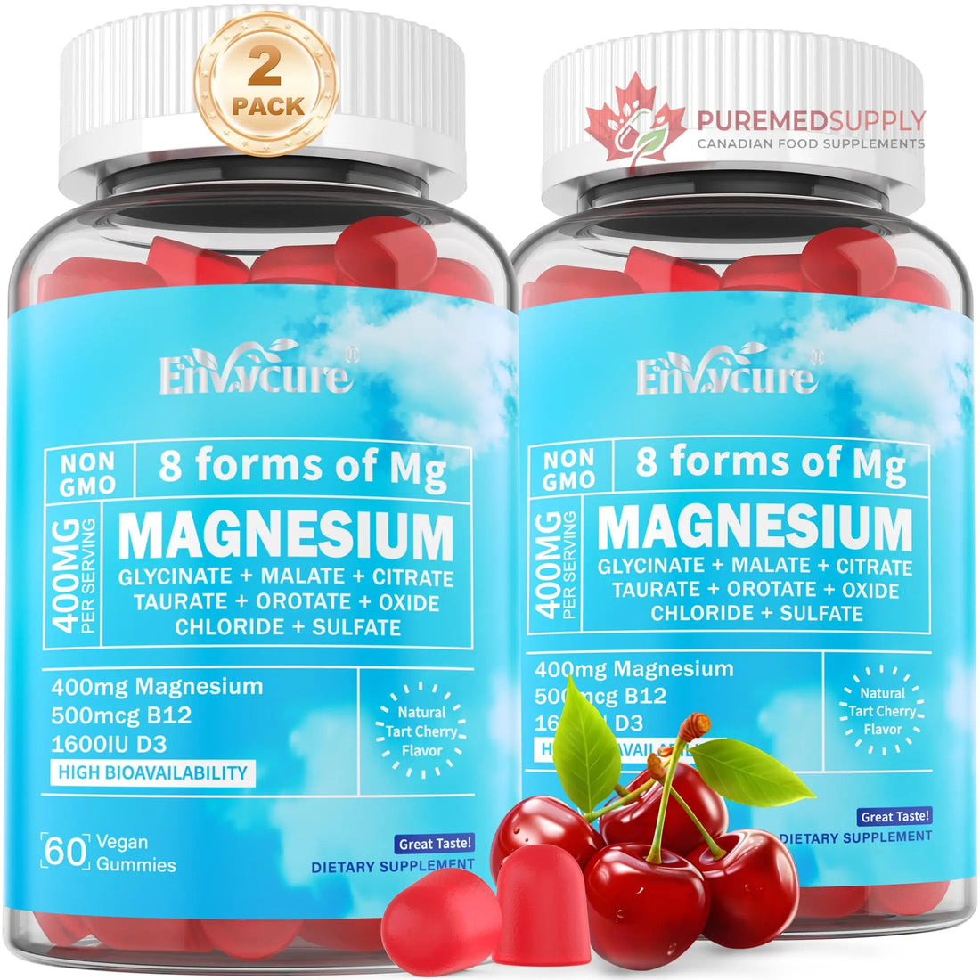 Magnesium Complex Gummies 400mg | as 8 Forms of Magnesium Glycinate, Malate, Citrate, Taurate, Oxide & More | w/Ashwagandha Extract, D3 & B12 Supports for Calm, Zzz, Mood, Muscle Cramp - Vegan 120Cts EnvyCure buy supplements canada