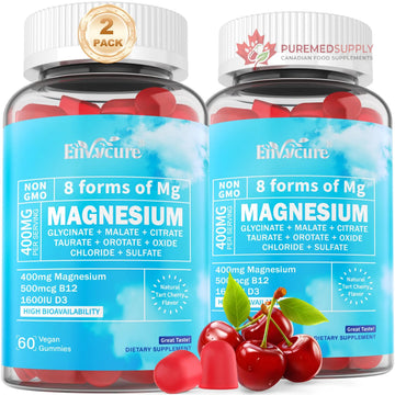 Magnesium Complex Gummies 400mg | as 8 Forms of Magnesium Glycinate, Malate, Citrate, Taurate, Oxide & More | w/Ashwagandha Extract, D3 & B12 Supports for Calm, Zzz, Mood, Muscle Cramp - Vegan 120Cts EnvyCure buy supplements canada